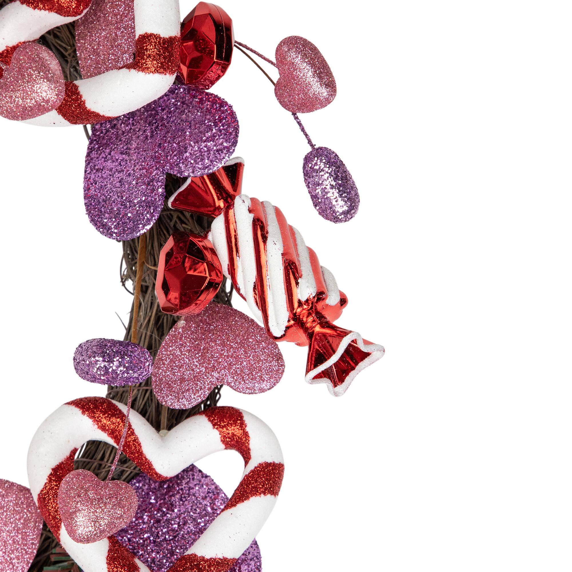 16" Pink & Purple Valentine's Day Candies & Hearts Wreath