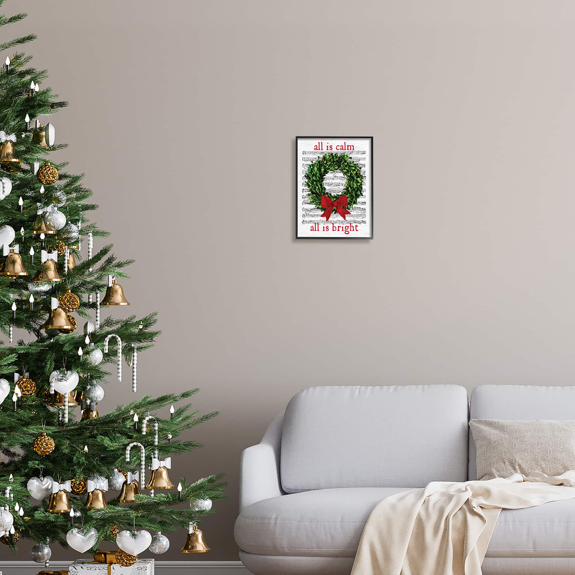 Stupell Industries All Is Calm Christmas Song Framed Giclee Art