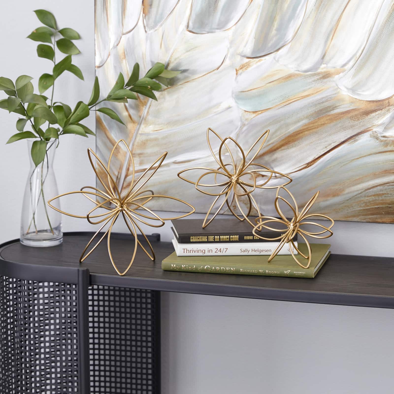 CosmoLiving by Cosmopolitan Gold Metal Abstract Flower Sculpture Set