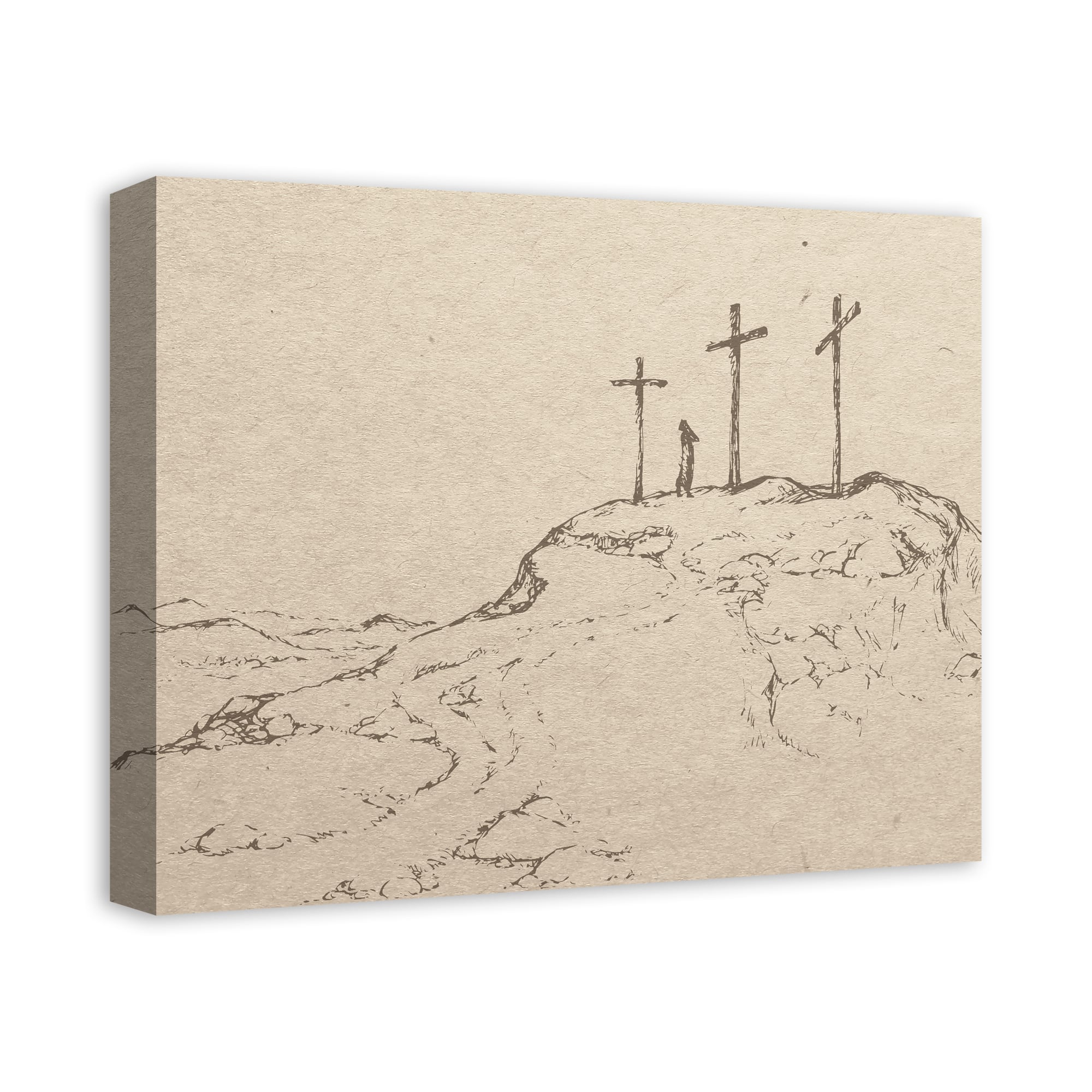 Crosses On Hill Sketch 2 16" x 20" Canvas Wall Art