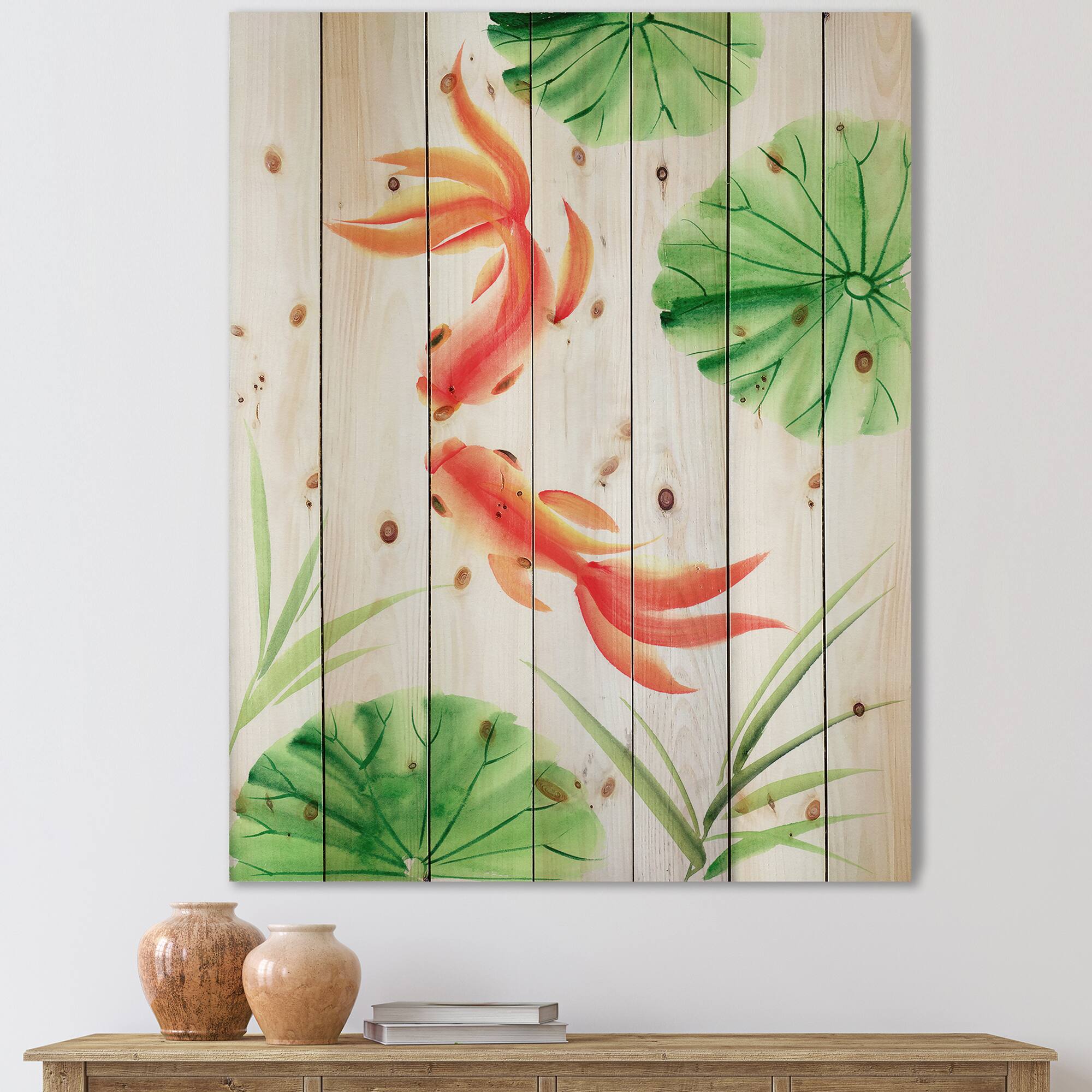 Designart - Goldfishes Among The Lotus Leaves