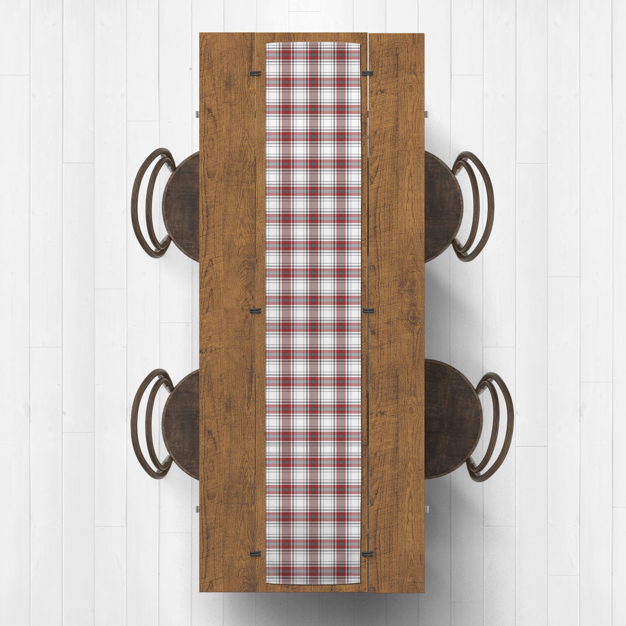 Red Gray Plaid 16x90 Cotton Twill Runner