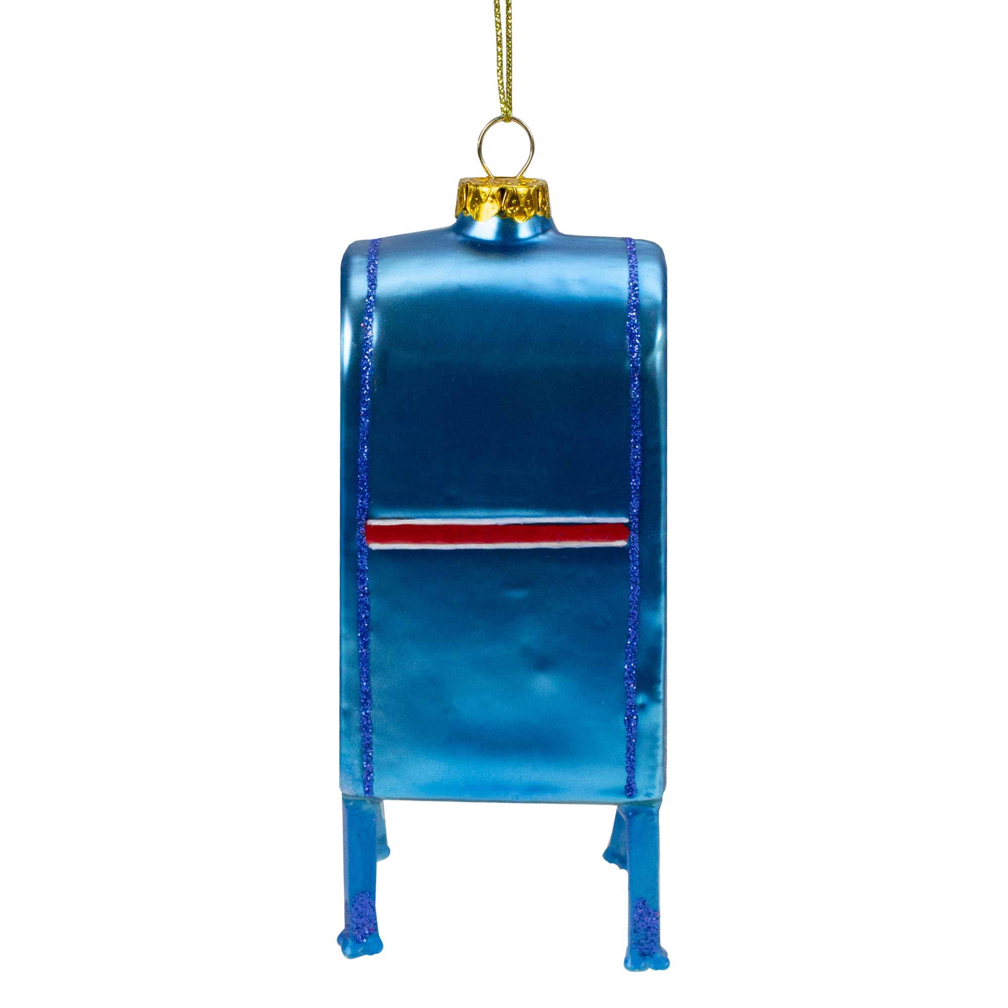 4.5" Shiny Blue Glittered Express Mail USPS Mailbox Glass Christmas Ornament