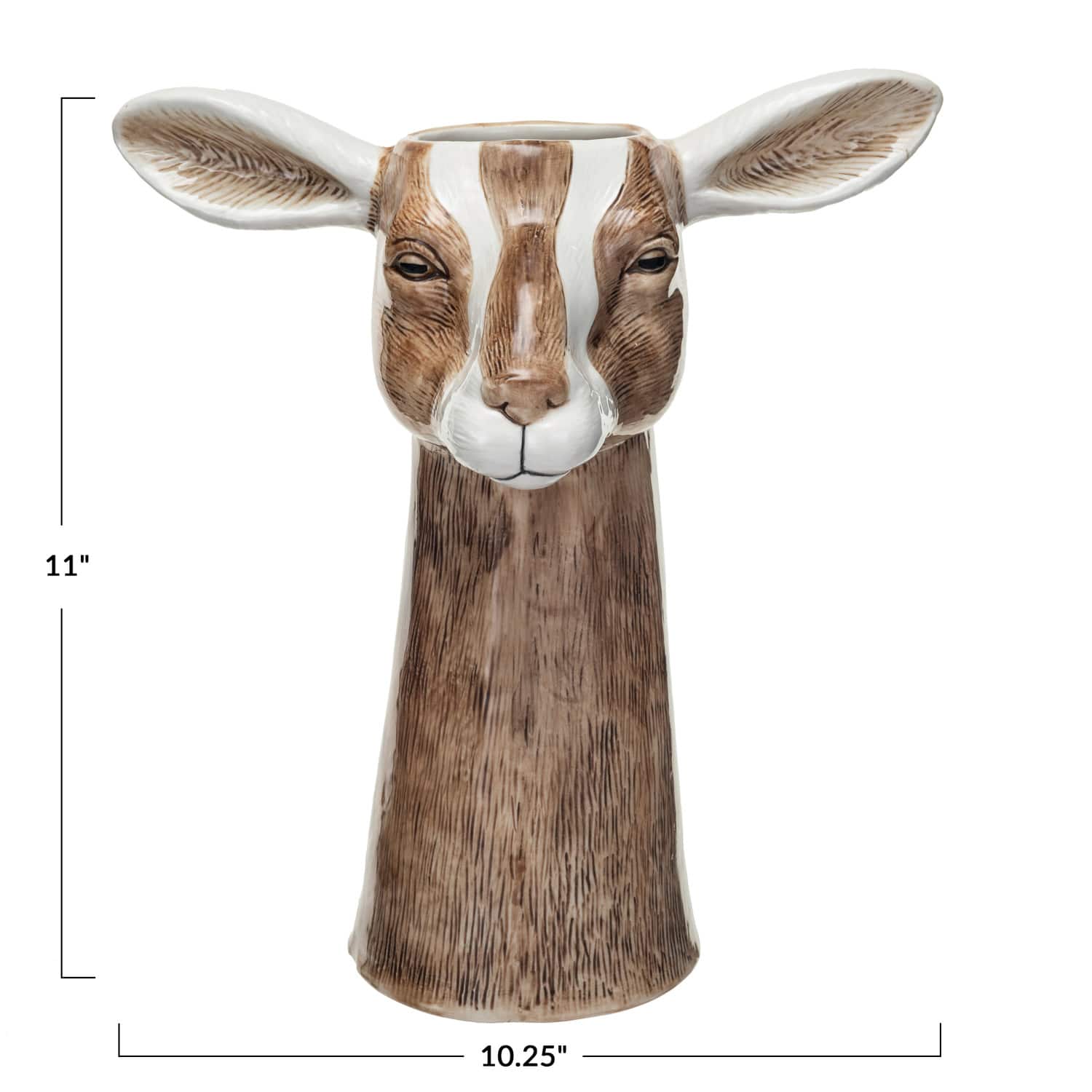 Hello Honey® 11" Brown & White Hand-Painted Decorative Stoneware Goat Vase