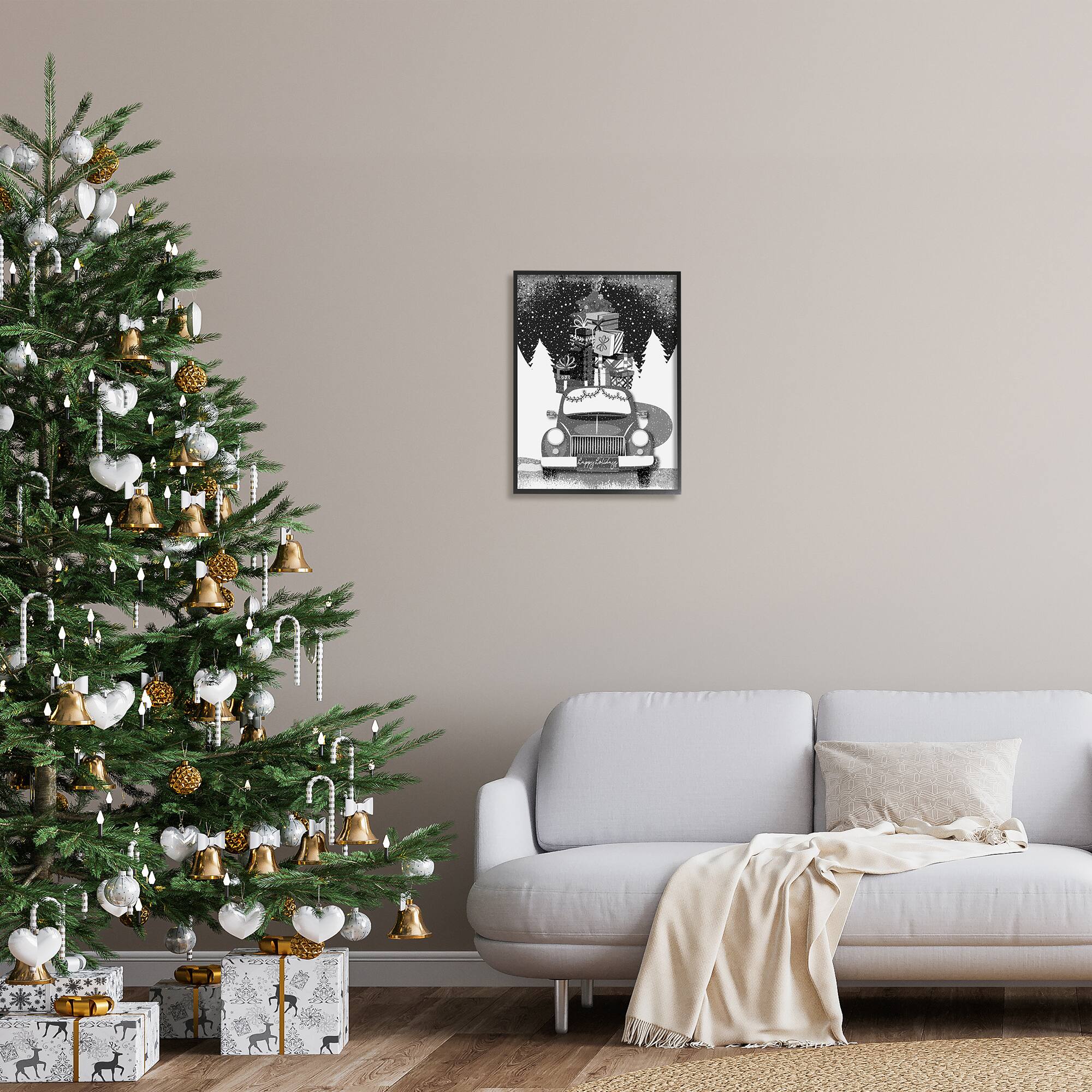 Stupell Industries Happy Holidays Gifts Car Framed Giclee Art