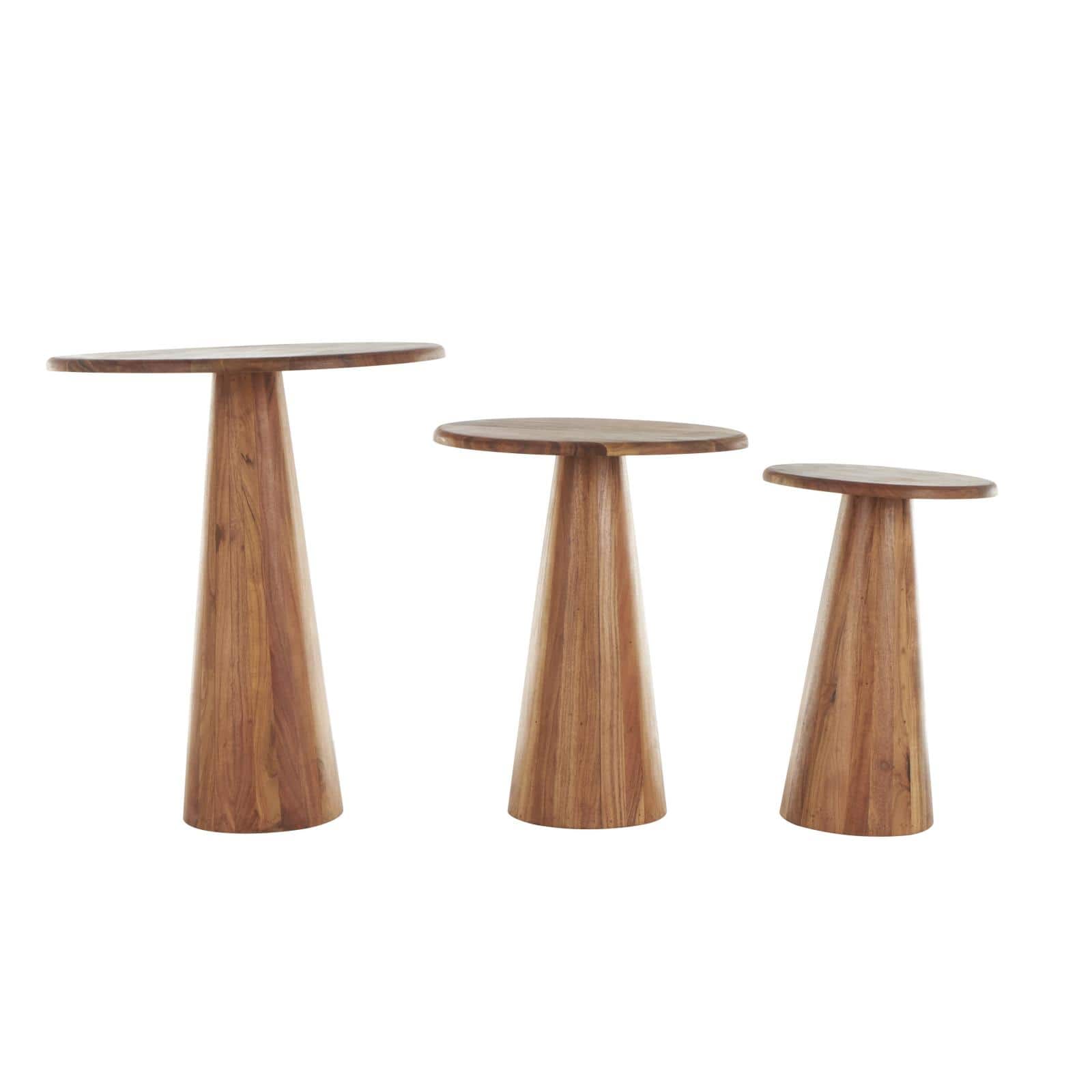 Brown Wood Side End Accent Table Set