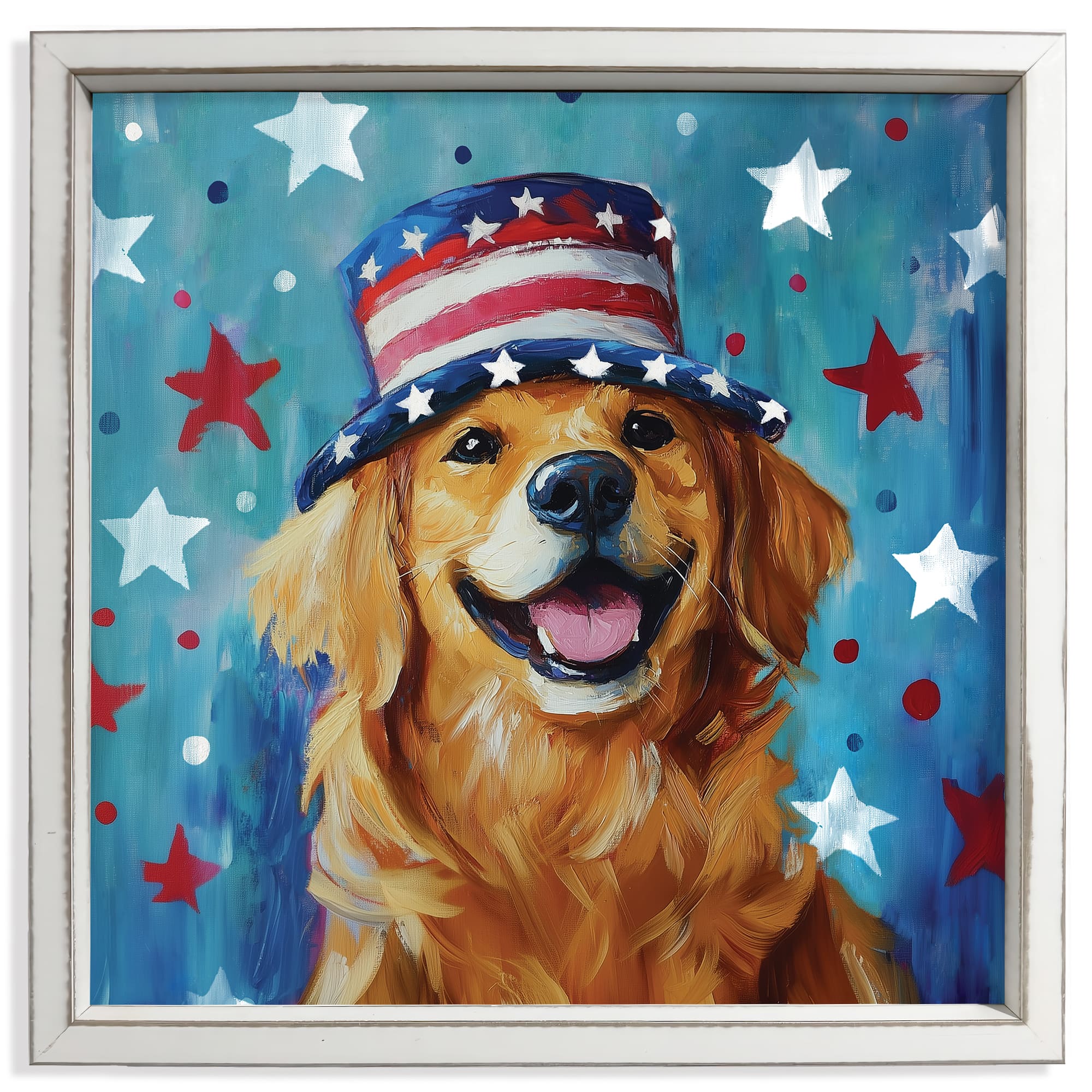 16" x 16" Patriotic Golden Retriever Framed Print