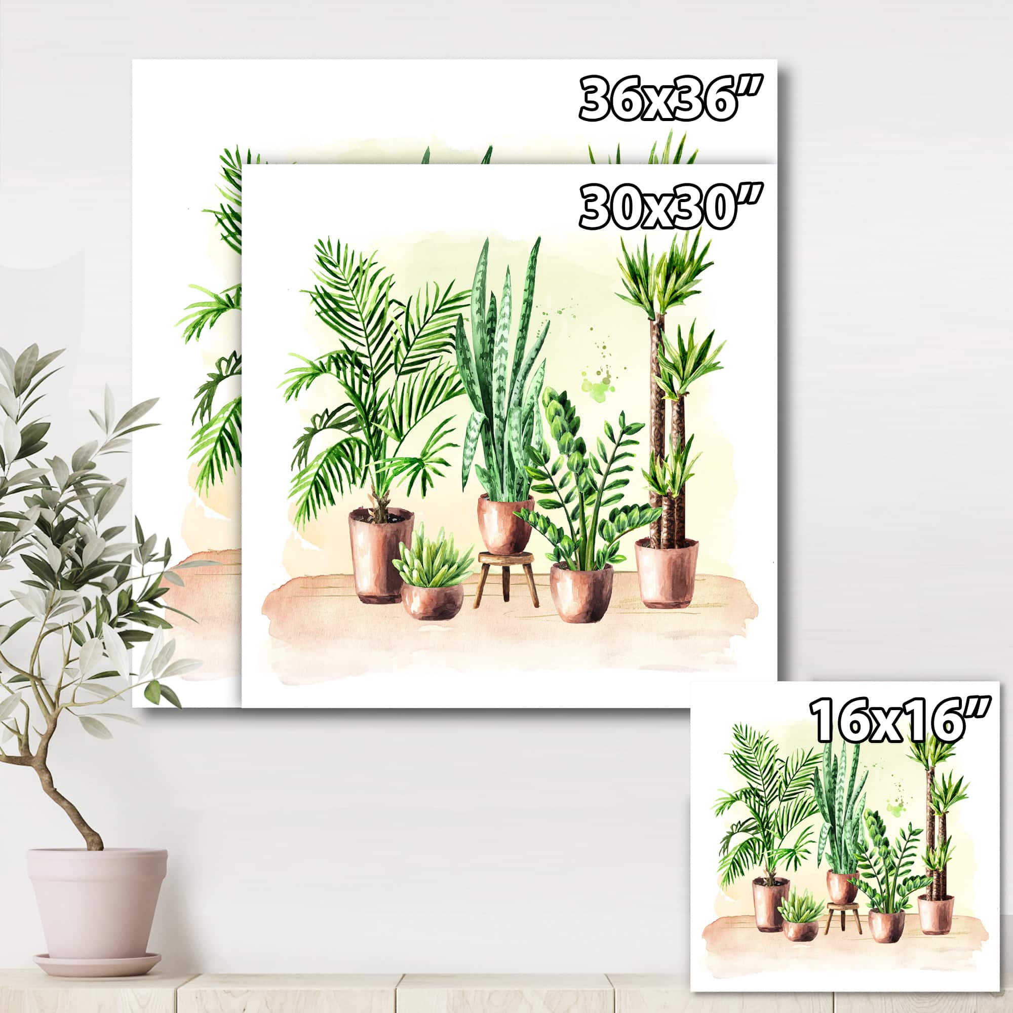 Designart - Indoor Green Home House Plants I - Traditional Canvas Wall Art Print