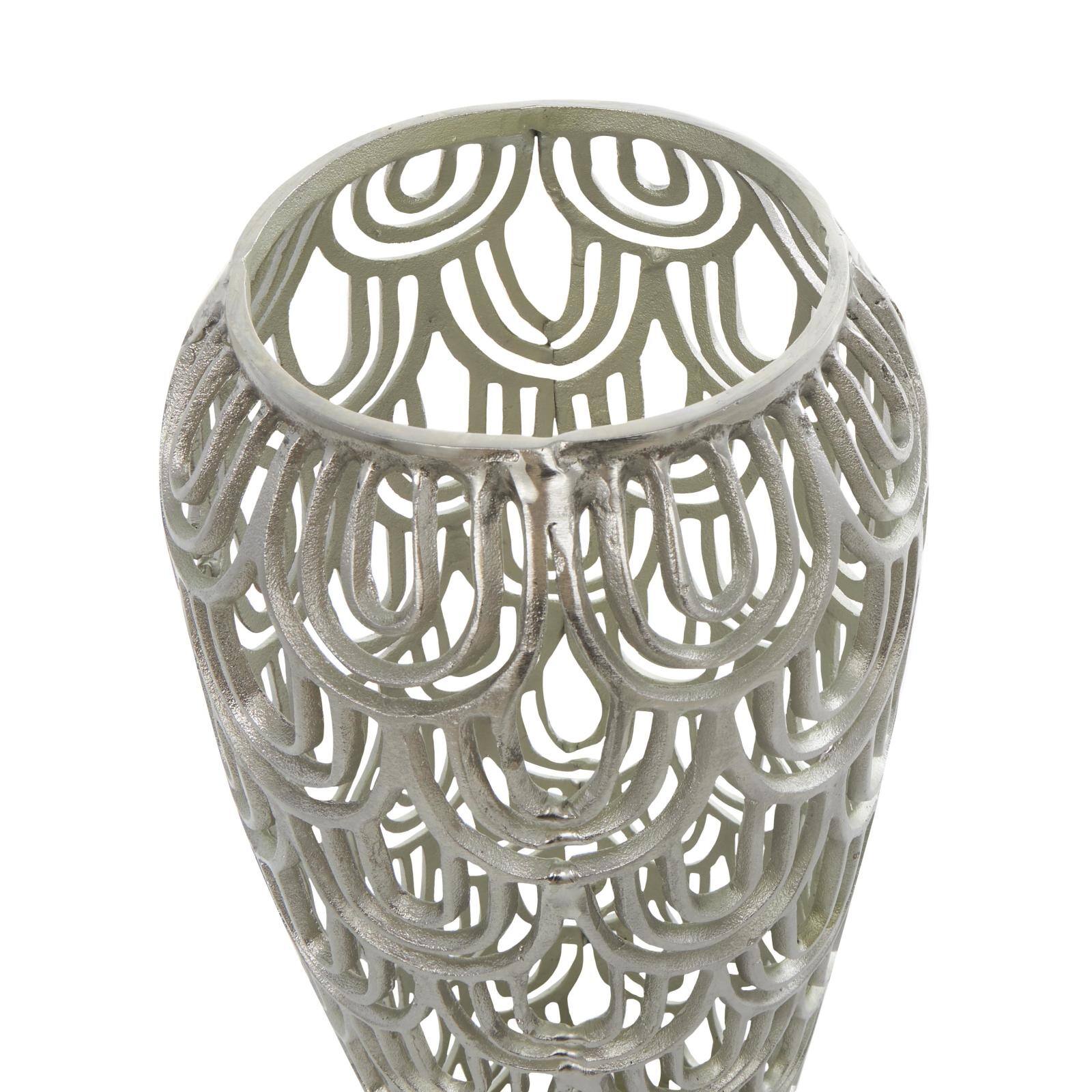 25" Silver Aluminum Metal Geometric Art Deco Inspired Arched Vase