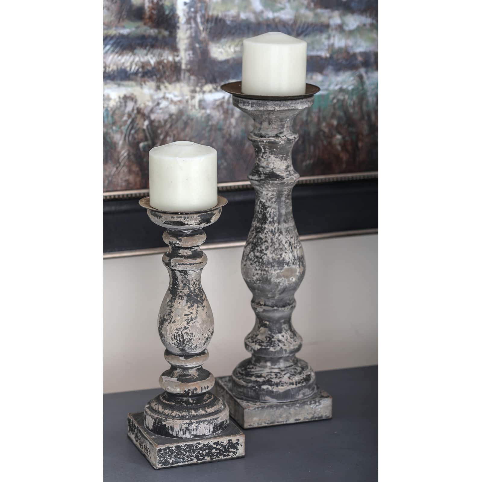Distressed Brown Wood Traditional Candle Holder Set, 3ct. 