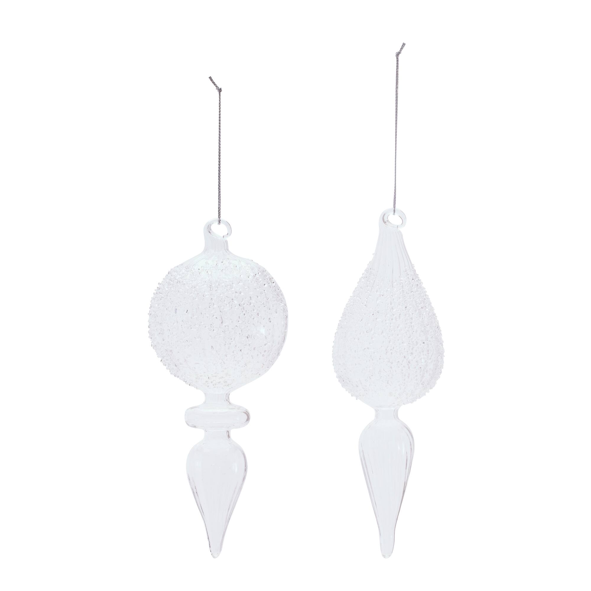 Melrose Frosted Textured Glass Finial Ornaments Set