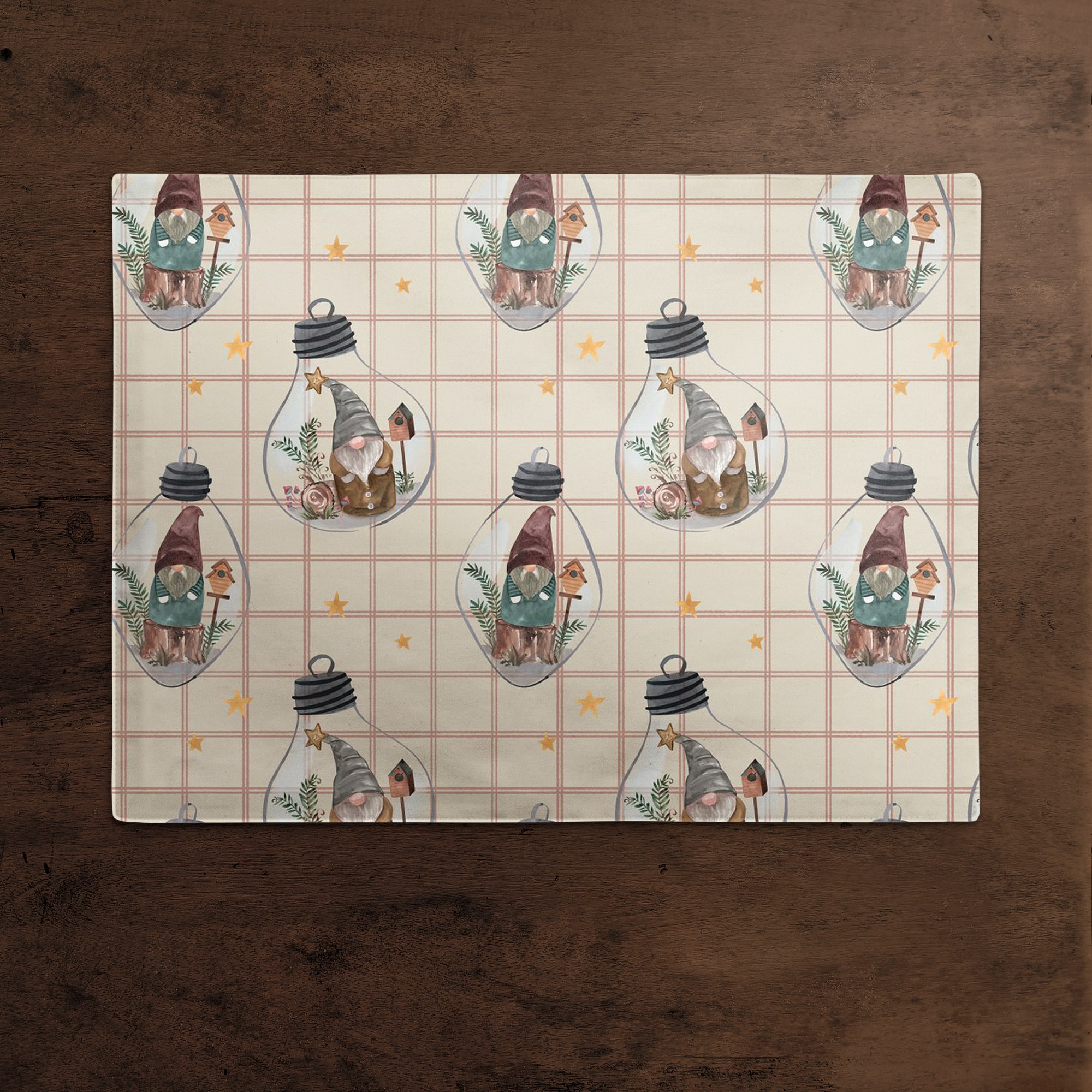 Cream & Check Gnome Globe Pattern Cotton Twill Placemat