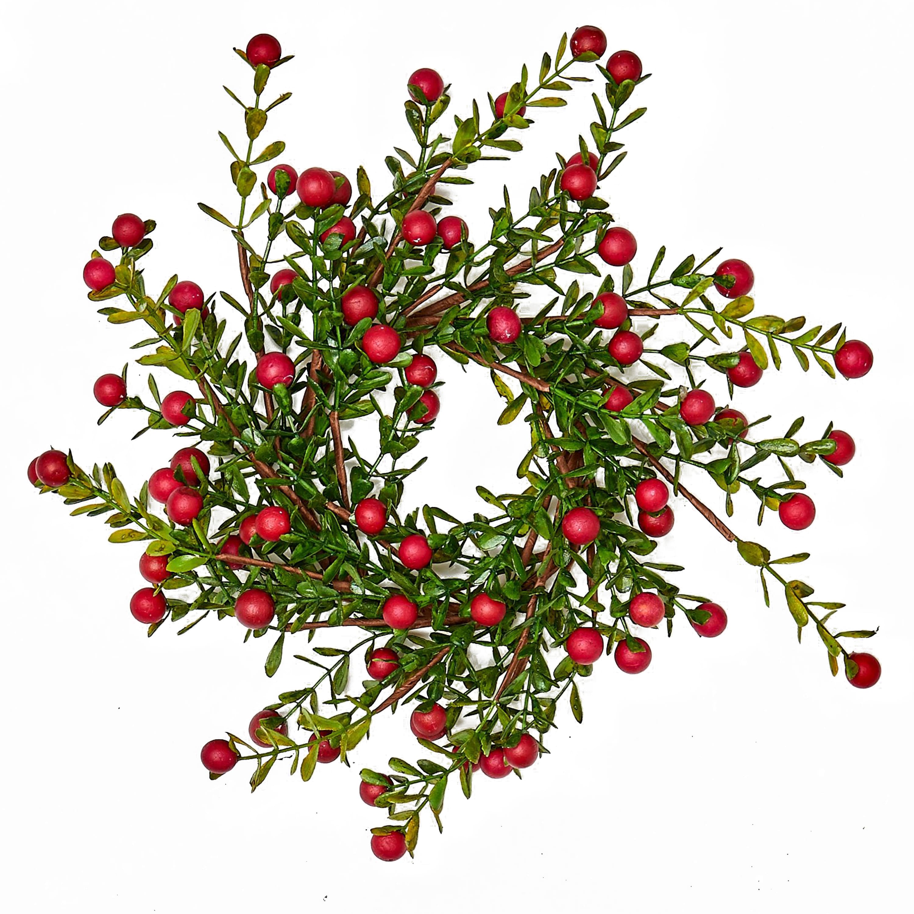 3.25" Artificial Christmas Boxwood & Berry Candle Rings, 2ct.