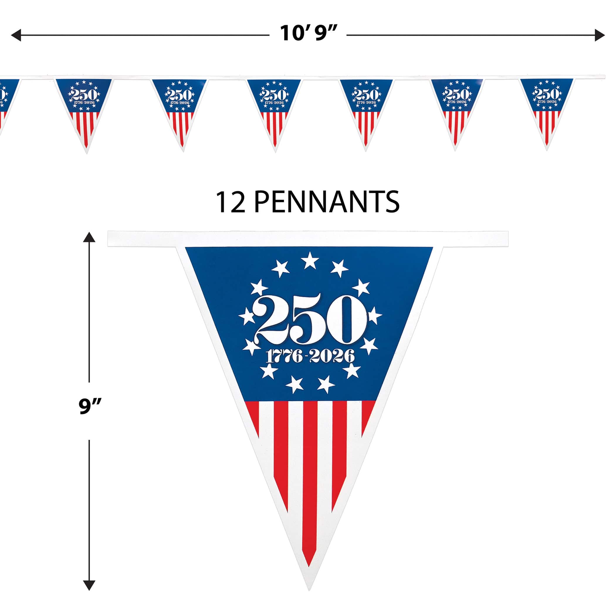 Beistle 9" x 10.75ft. Semiquincentennial Pennant Banner