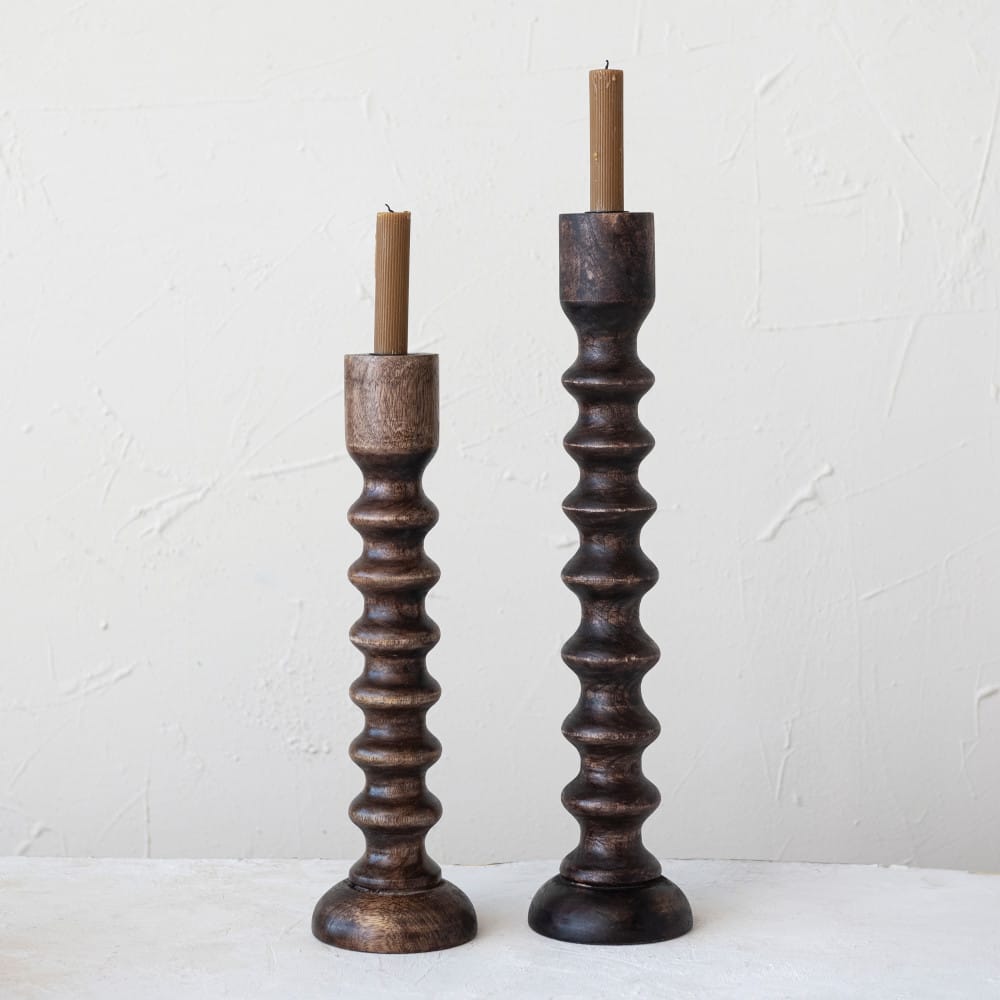 Hello Honey® Hand Carved Wood Taper Candle Holder