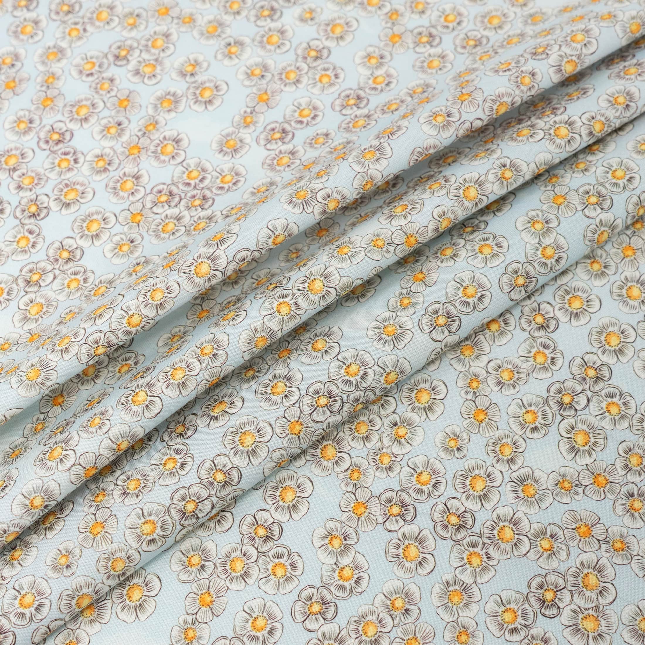 Stitch & Sparkle Light Blue Daisy Maries Picnic Cotton Fabric
