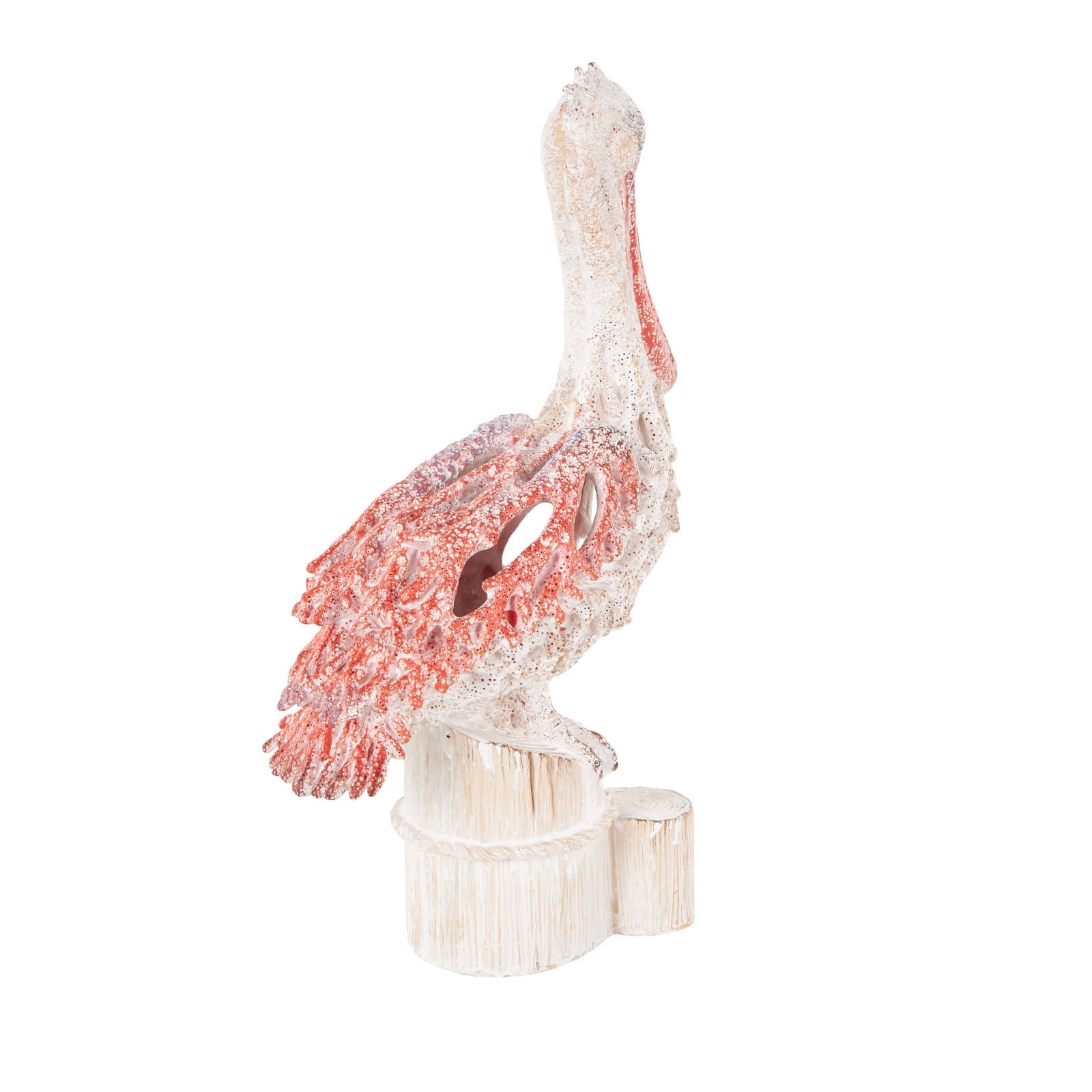 13.25" Pelican Textured Decorative Sculpture with Feathers & Round Blocks