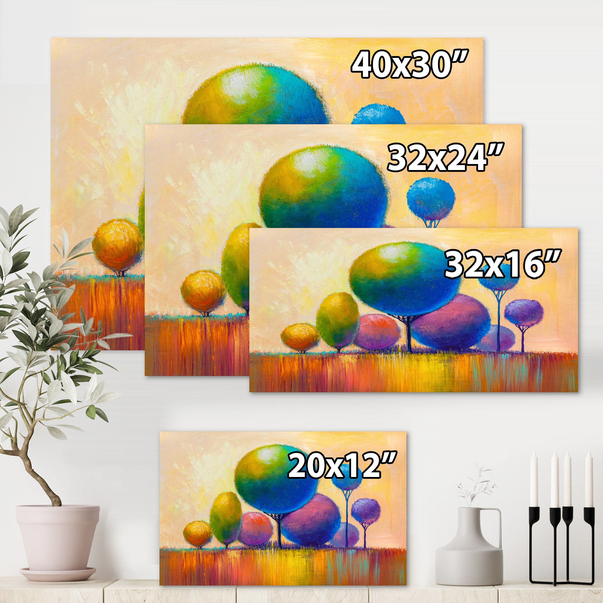Designart - Colourful Ornamental Trees VIII - Modern Canvas Wall Art Print