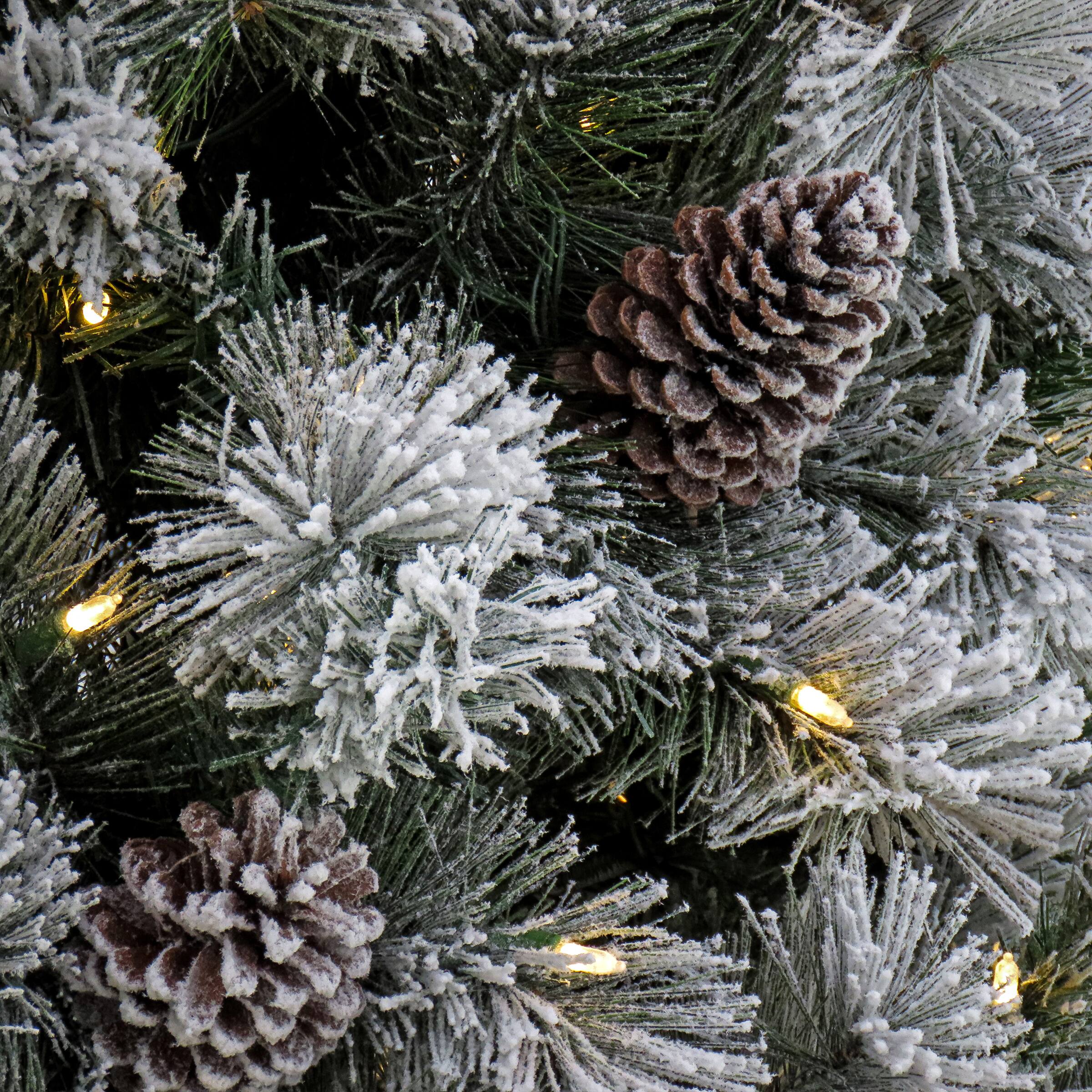 7.5ft. Pre-Lit Snowy Silver Hill Pine Artificial Christmas Tree, Warm White LED Lights