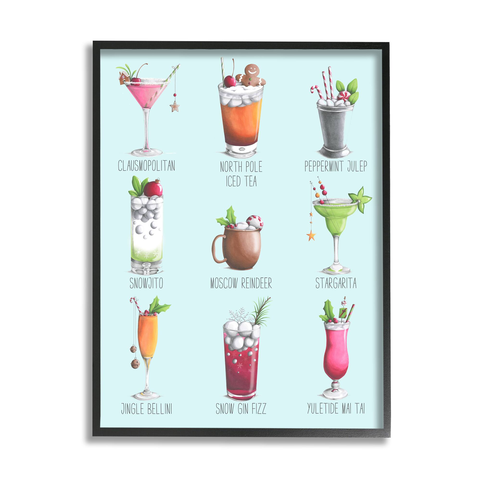Stupell Industries Christmas Cocktails Seasonal Menu Framed Giclee Art