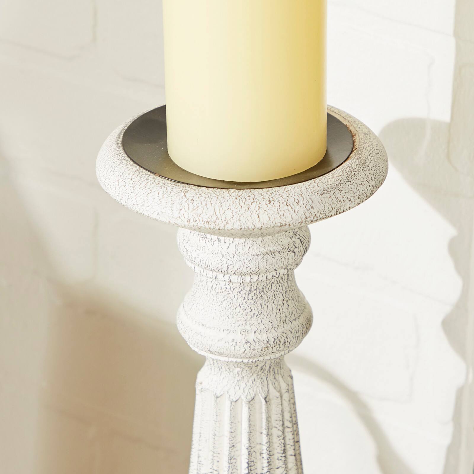 White Mango Wood Traditional Candle Holder Set