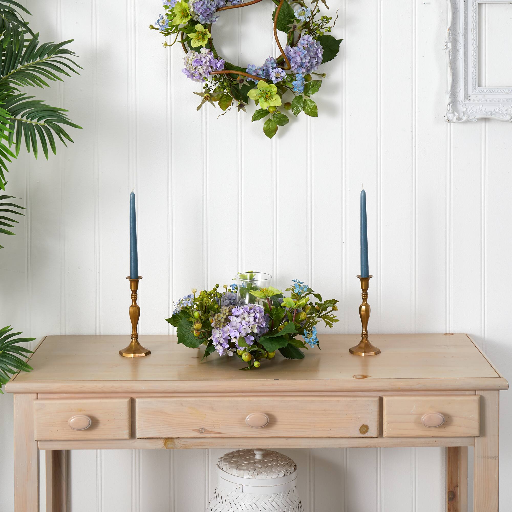 9" Blue Hydrangea Candelabrum Centerpiece