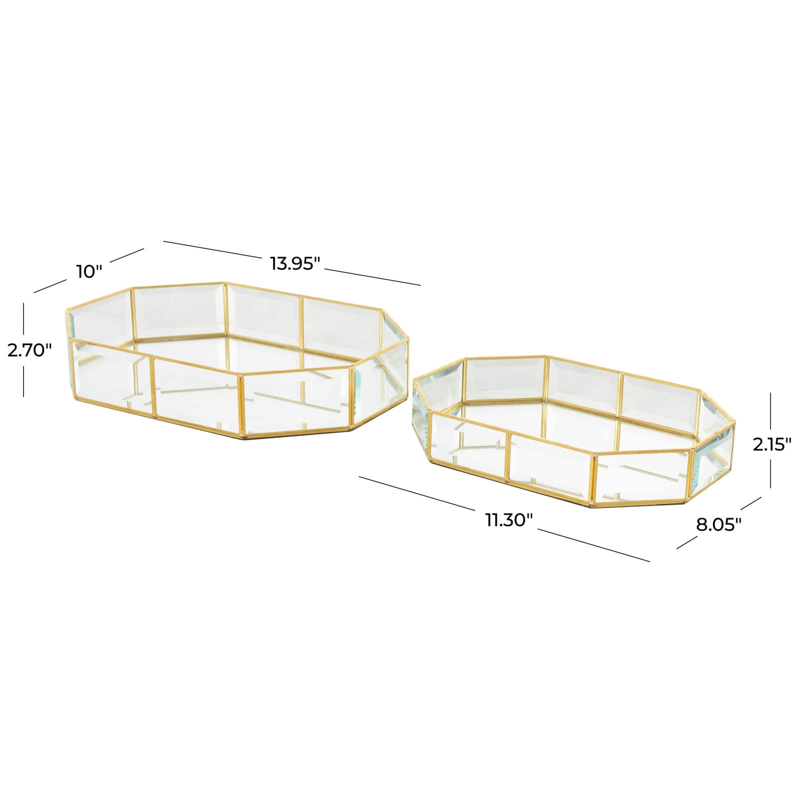 Clear & Gold Beveled Glass & Metal Wide Octagon Jewelry Box Set