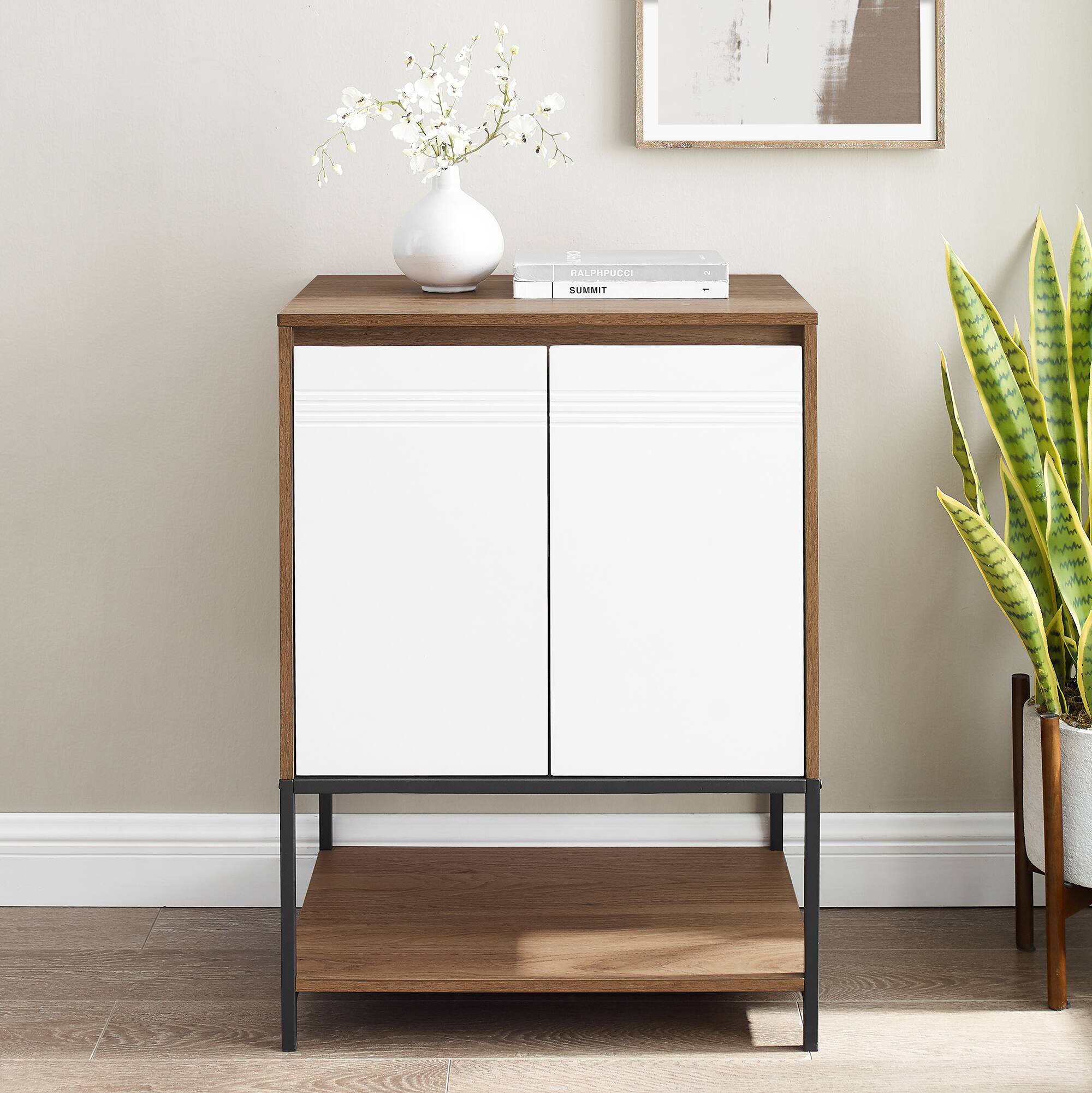 Walker Edison English Oak/White 2 Door Accent Cabinet