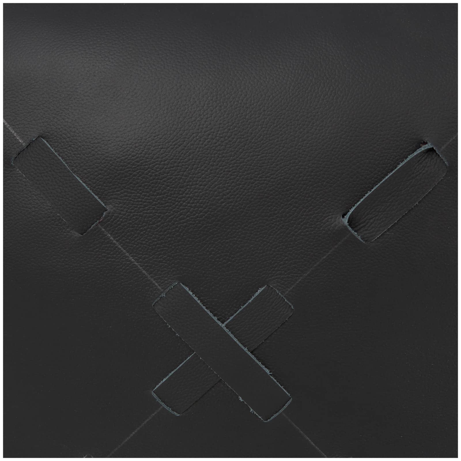 22" Leather Pouf with Woven Straps & Handles