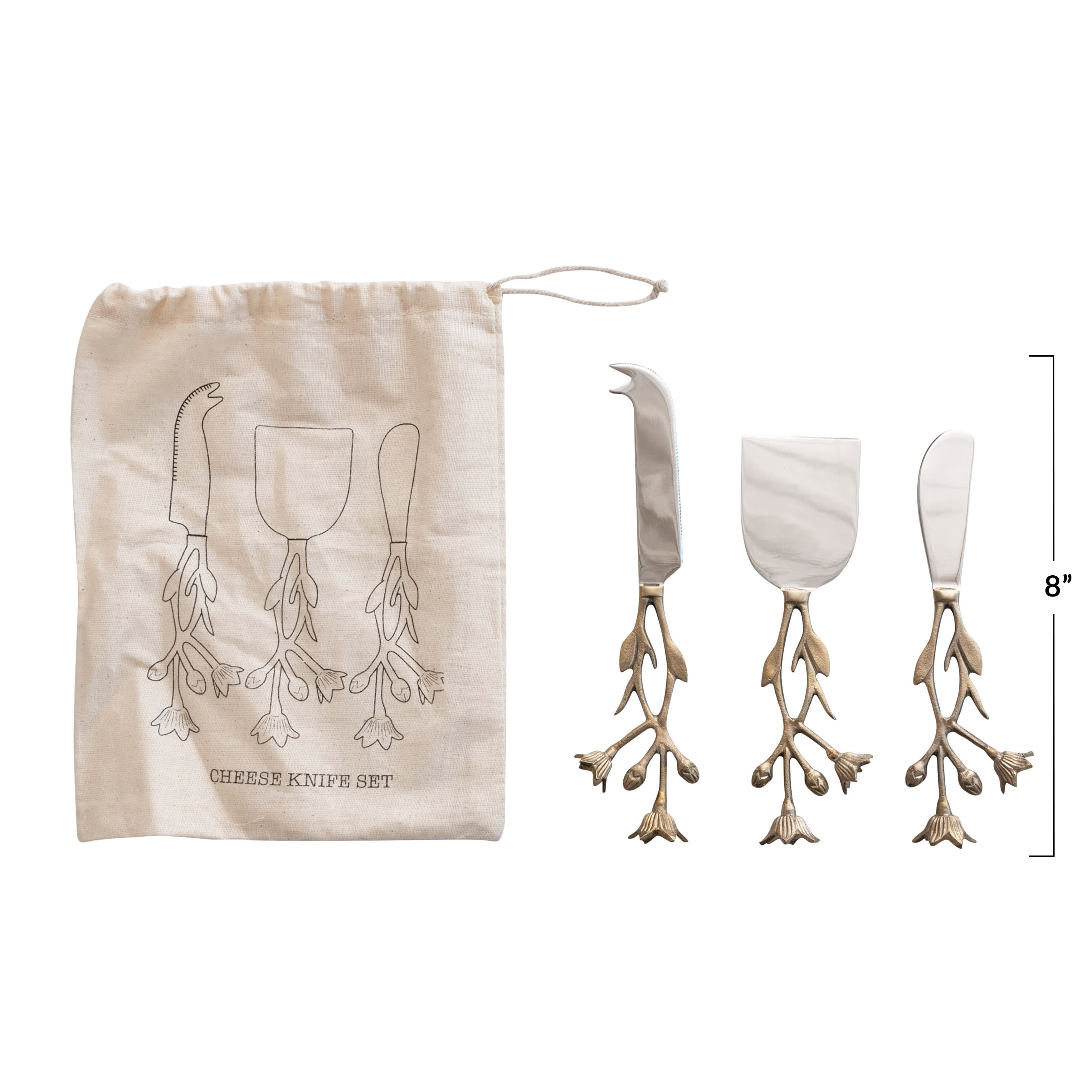 Hello Honey® Stainless Steel & Brass Cheese Knives, 3ct.