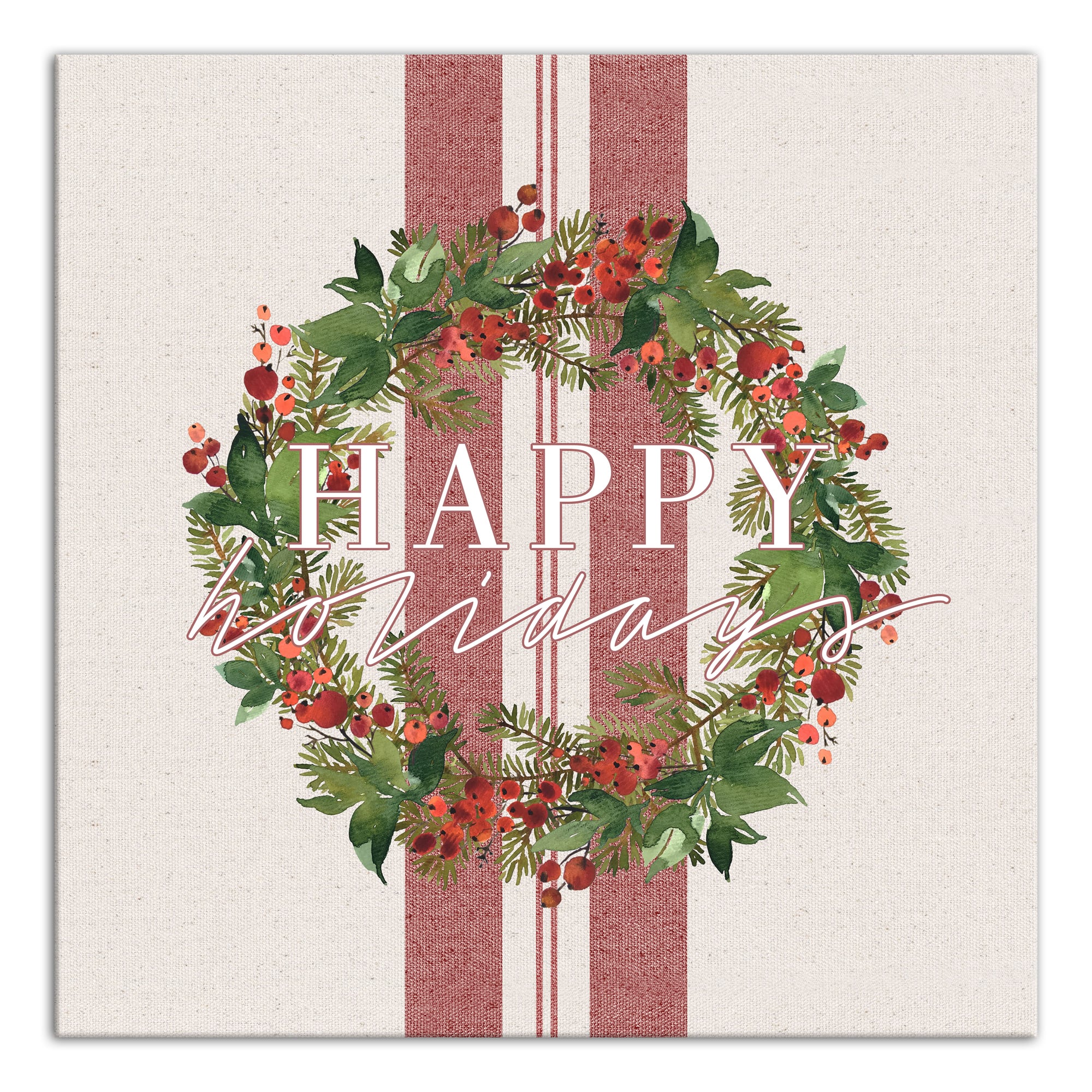Happy Holidays Wreath Canvas Wall Art