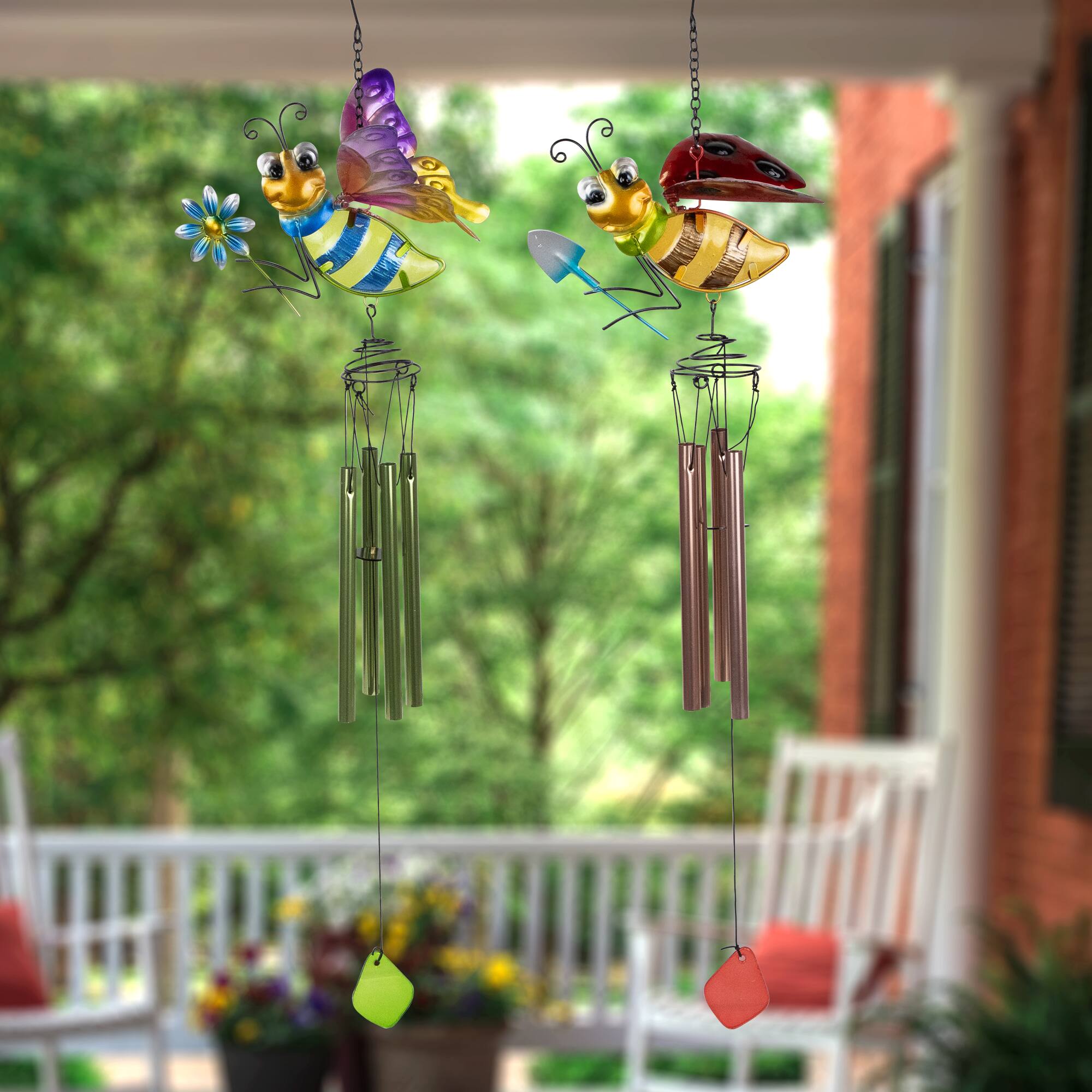2.5ft. Pink & Green Bees Outdoor Garden Windchimes, 2ct.