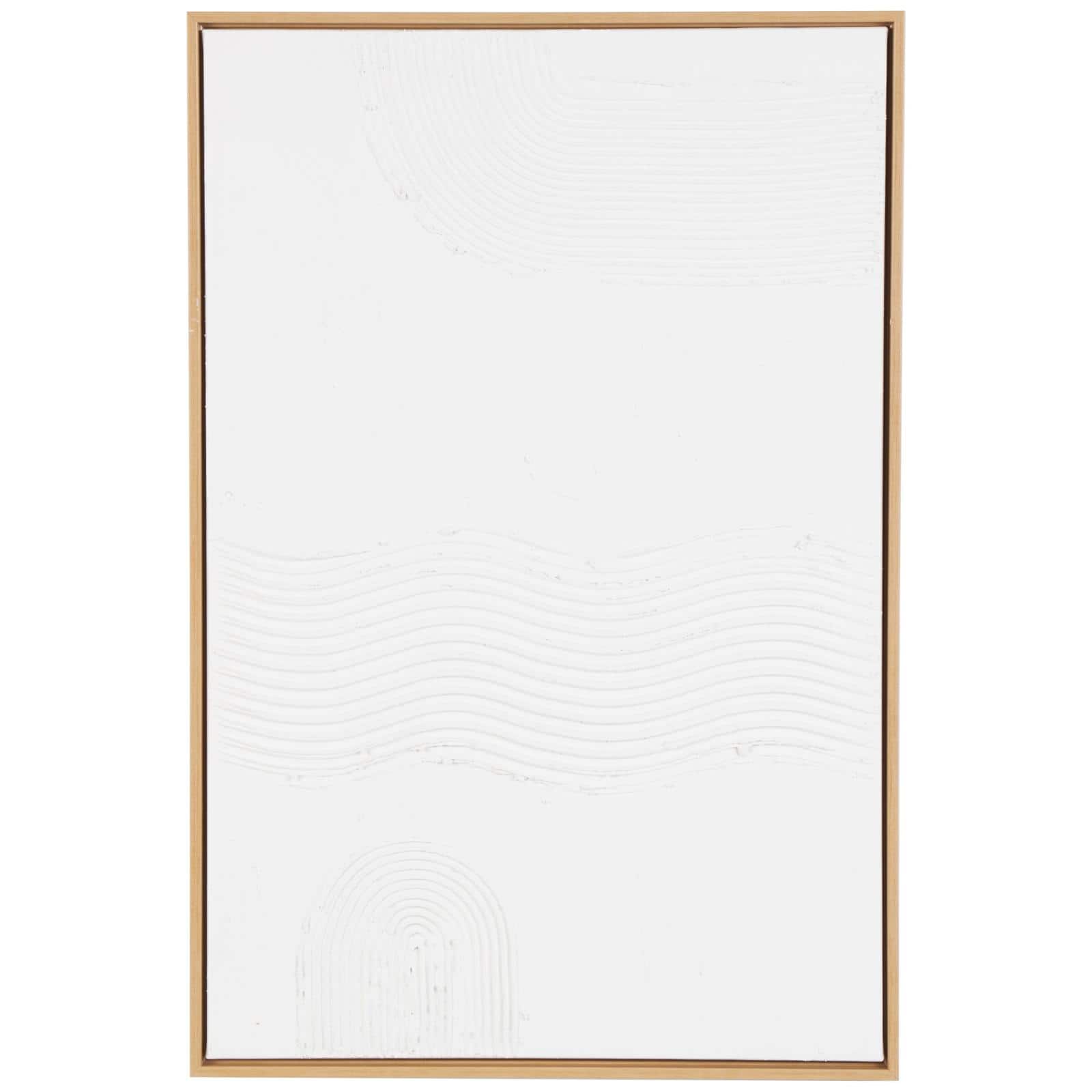 24" x 36" White Abstract Canvas Framed Wall Art with Brown Frame