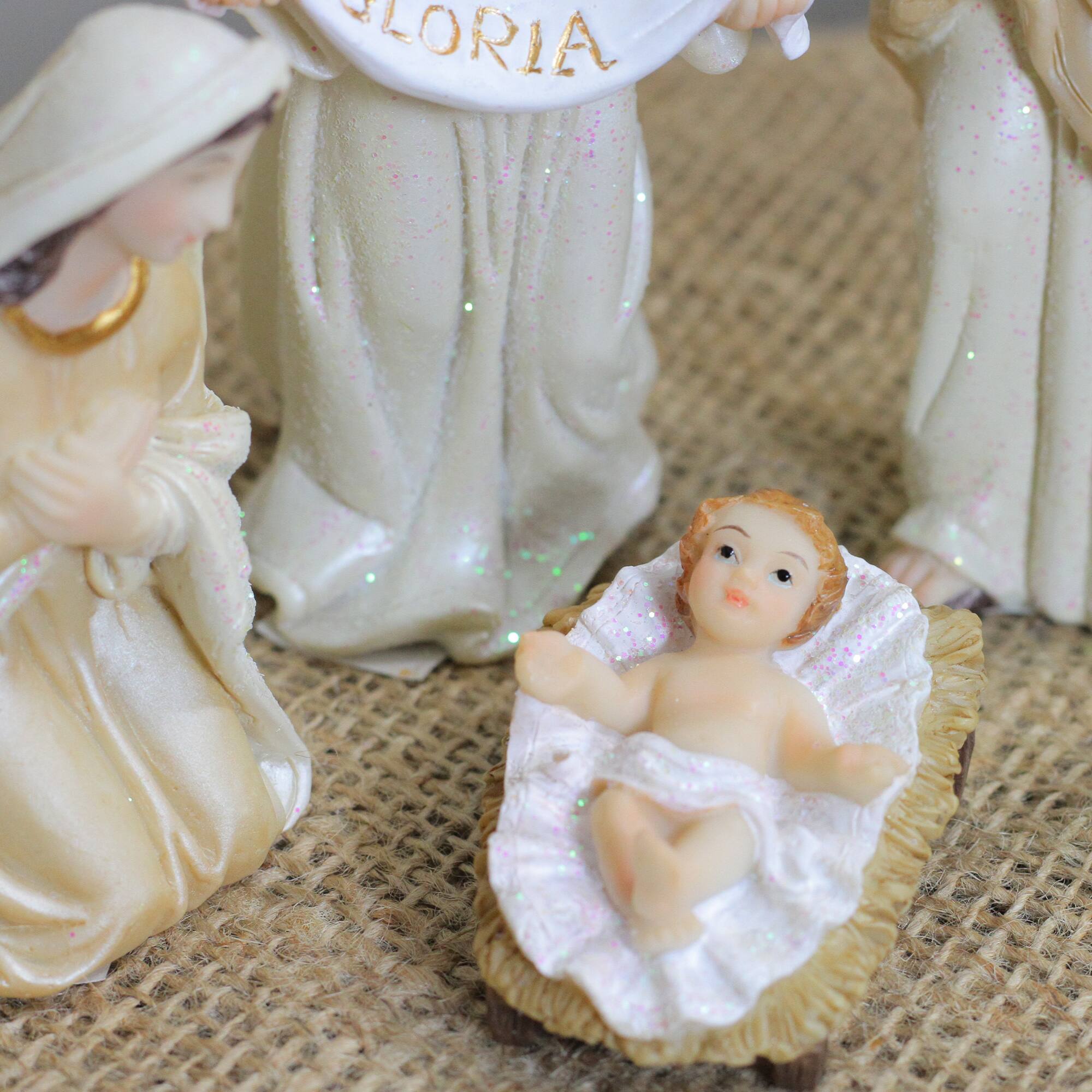 11-Piece Glittered Ivory and Cream Christmas Nativity Figure Set