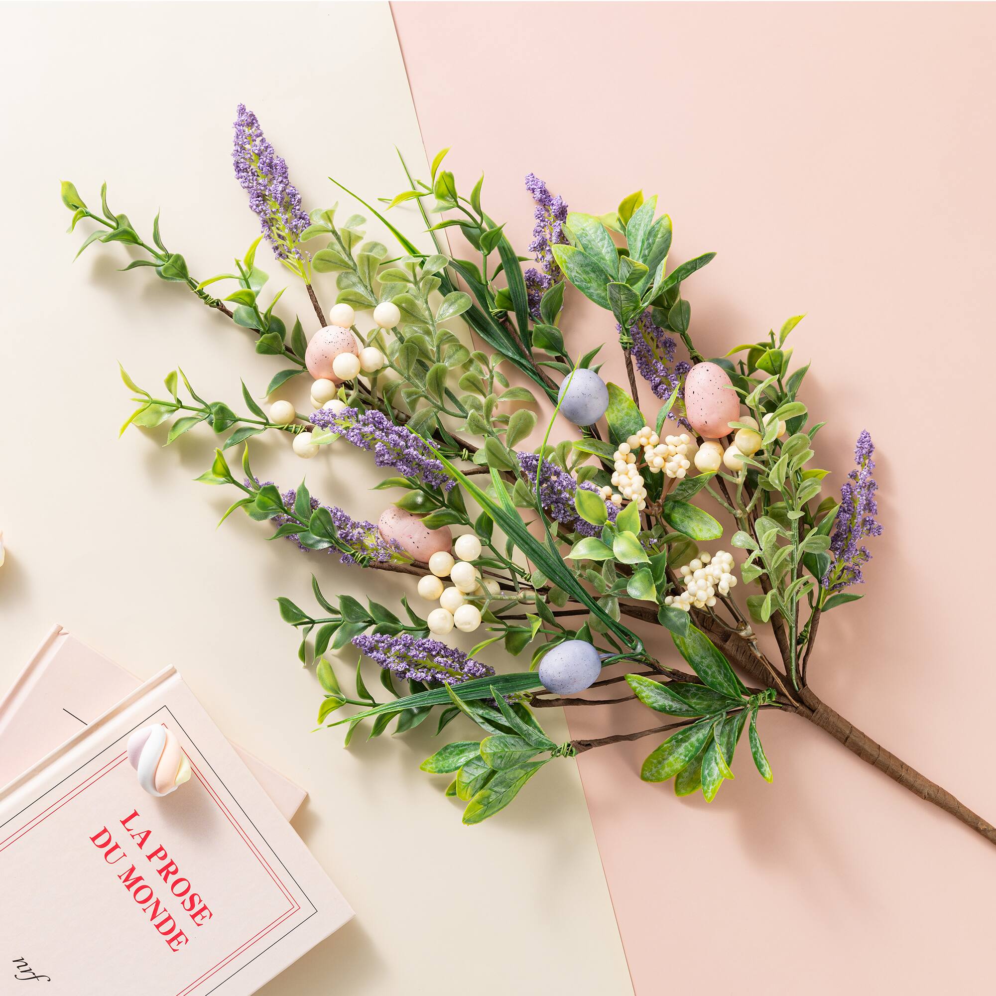 Glitzhome® 28" Easter Eggs & Lavender Picks Set