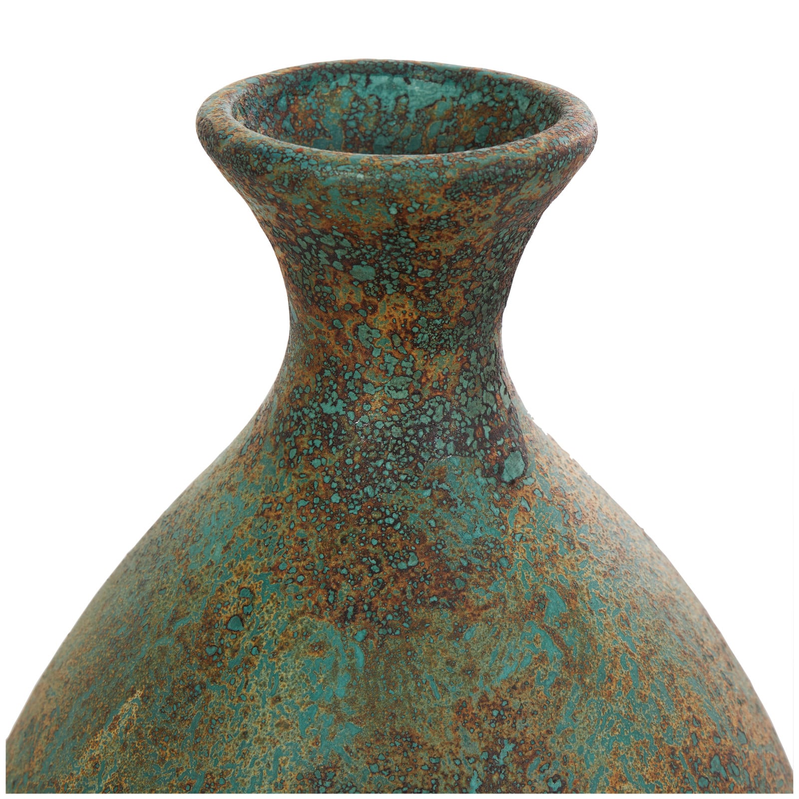 23.5" Rustic Green & Brown Antique-Style Ceramic Vase
