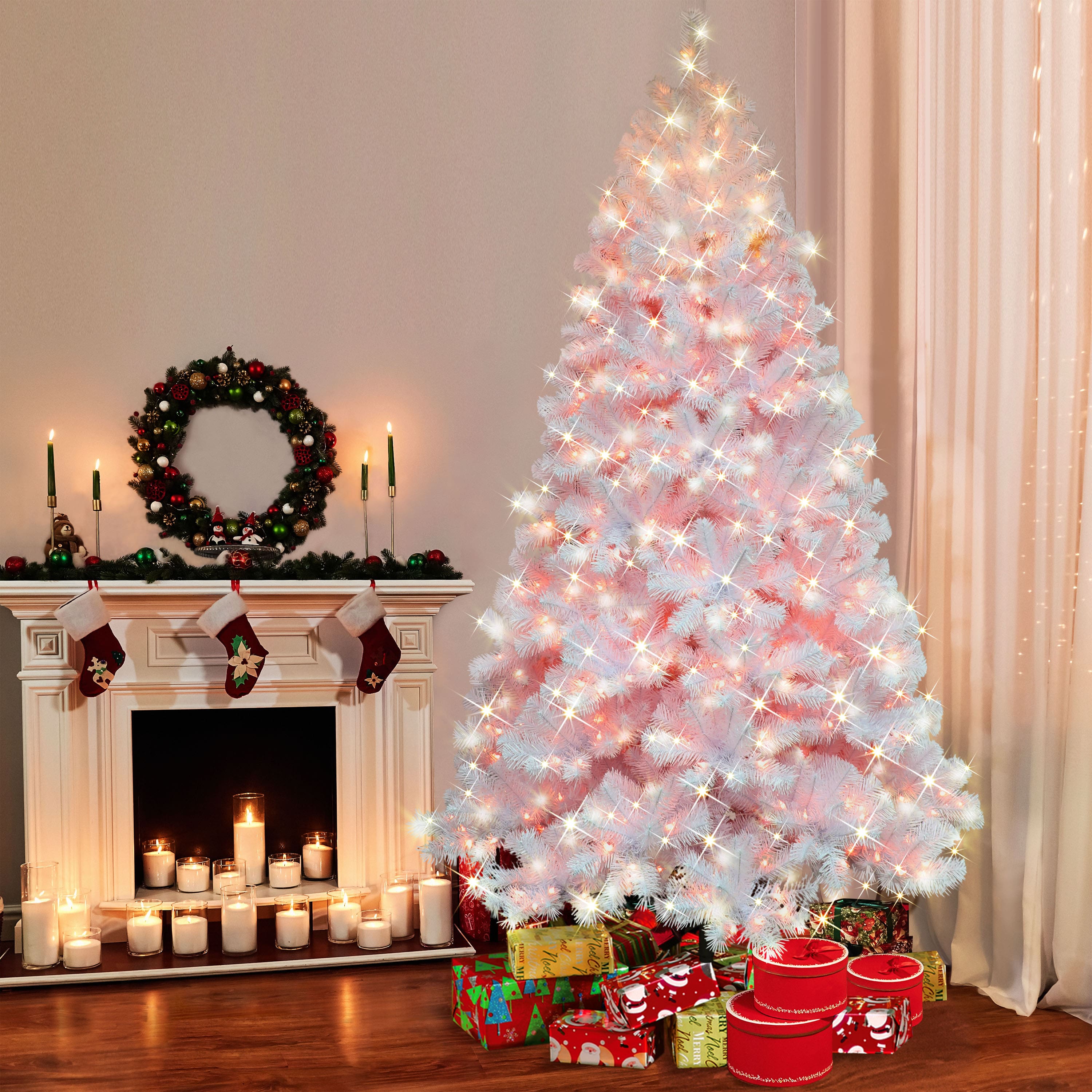 6.5ft. Pre-Lit White Northern Fir Artificial Christmas Tree, Clear Lights