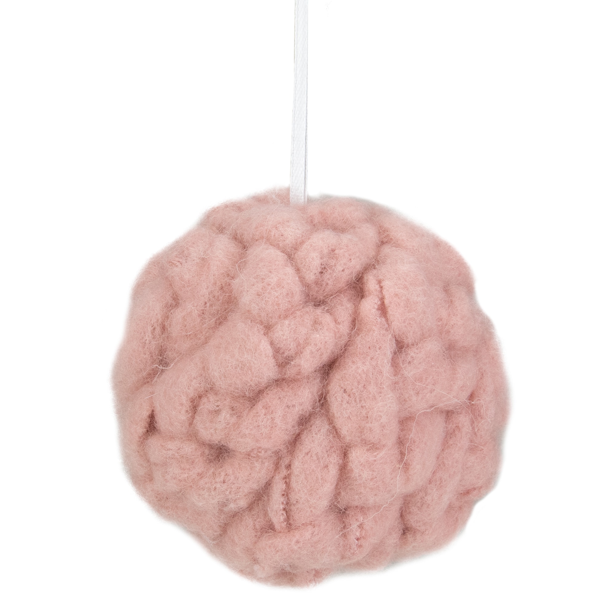 Pink Woven Yarn Ball Hanging Christmas Ornament