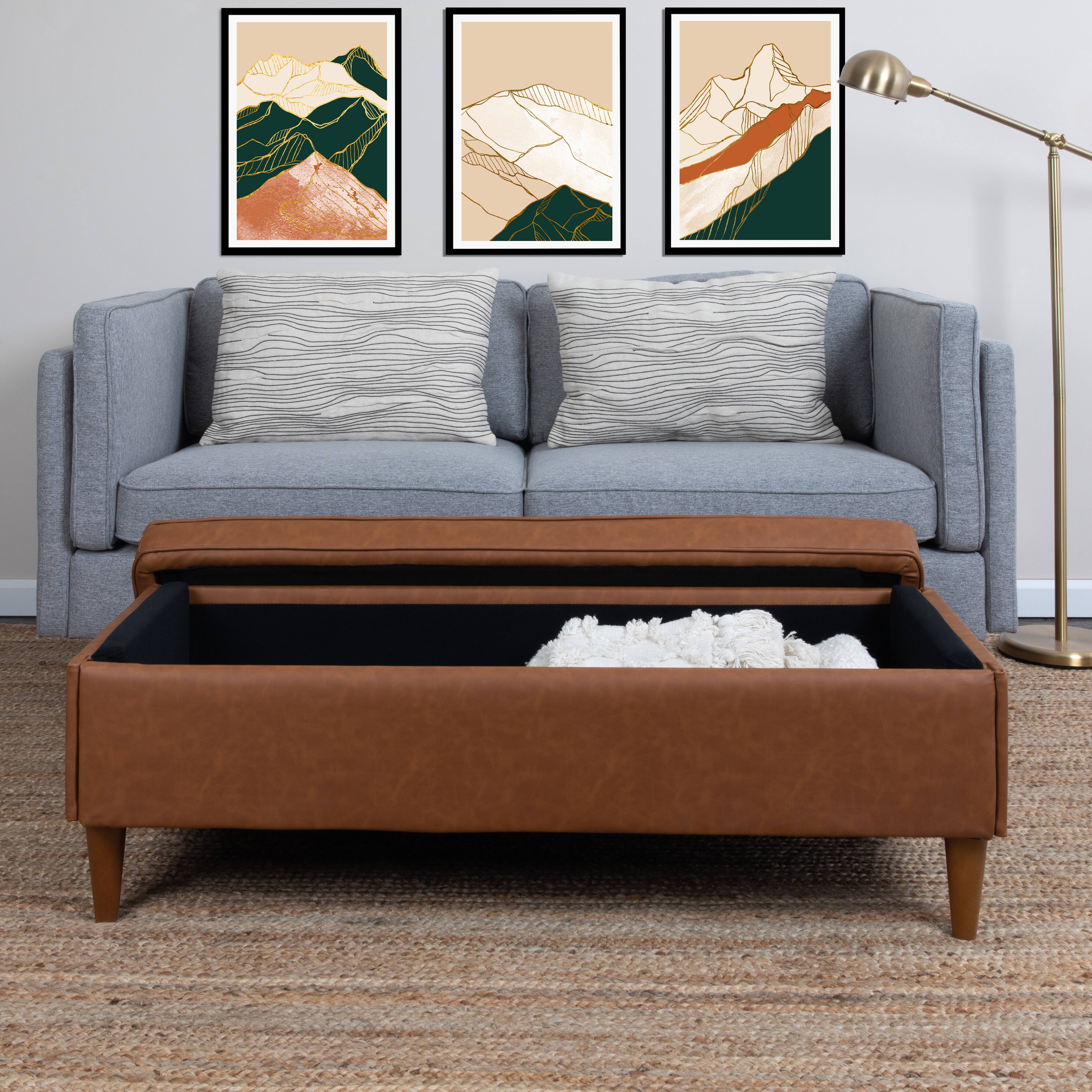 Hello Honey® Cognac Vegan Leather Bench with Storage