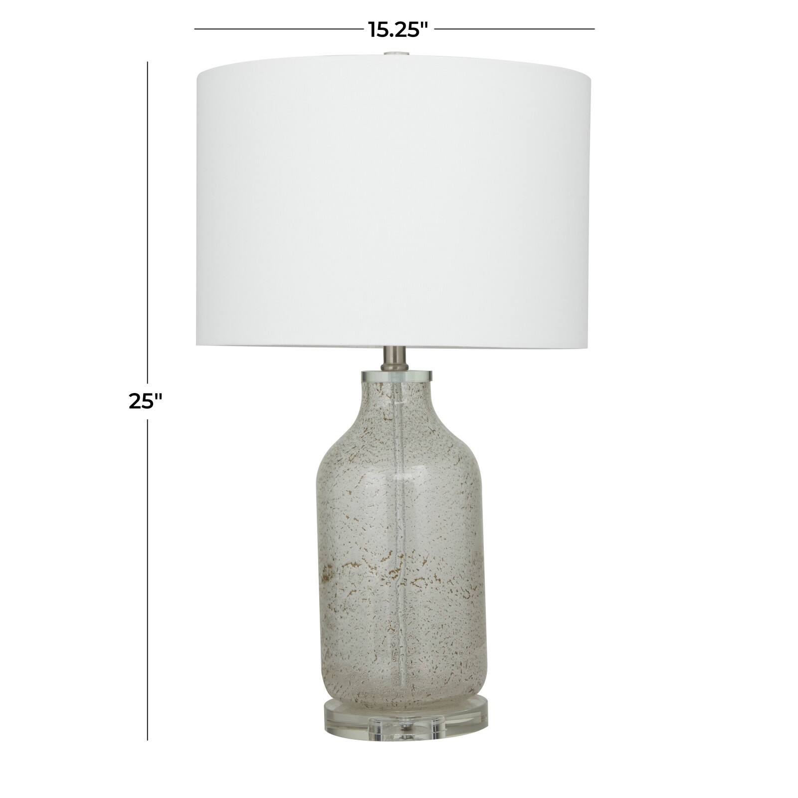 Gray Glass Table Lamp with Drum Shade Set of 2 15", 25"