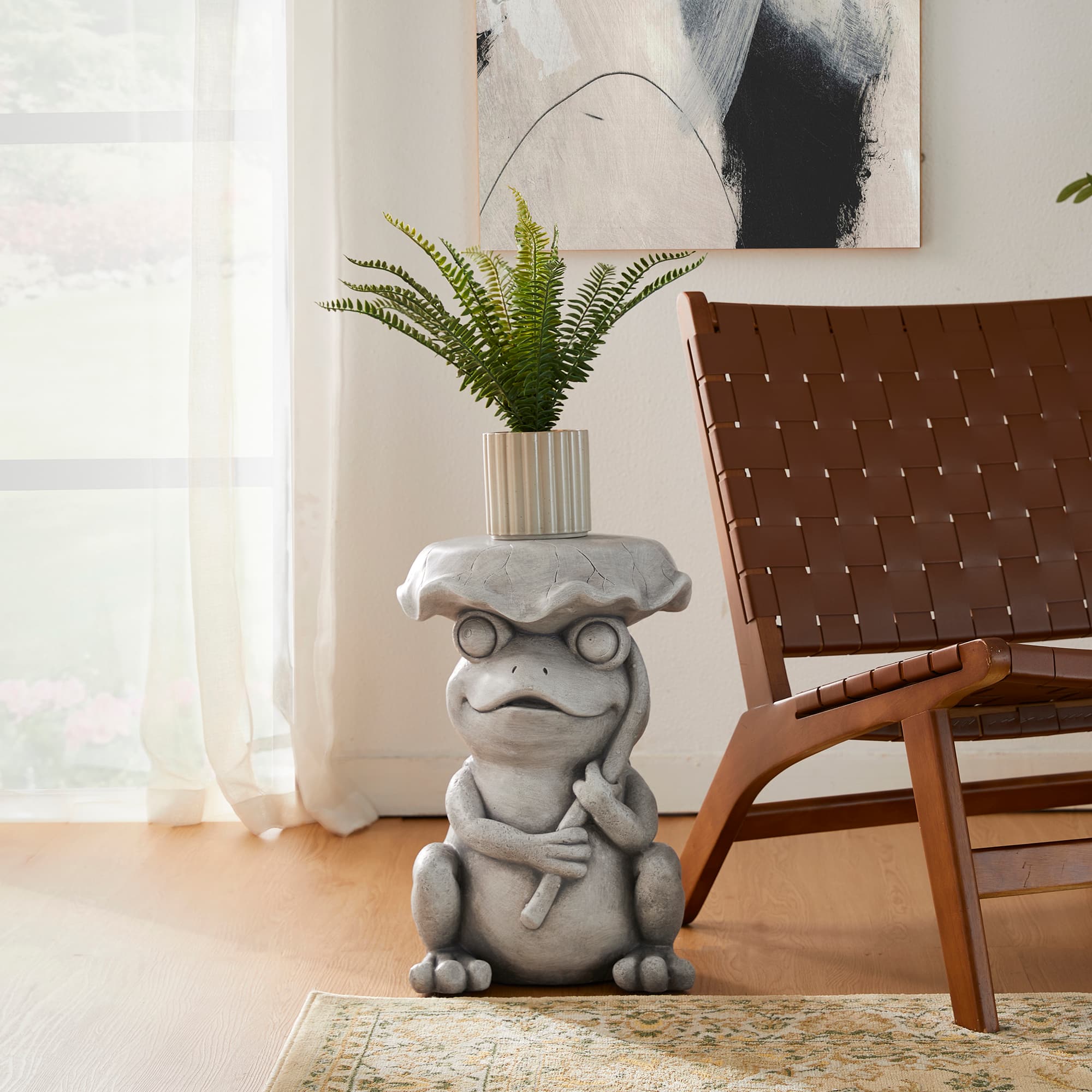 Glitzhome® 19" Frog & Lotus Faux Concrete Garden Stool