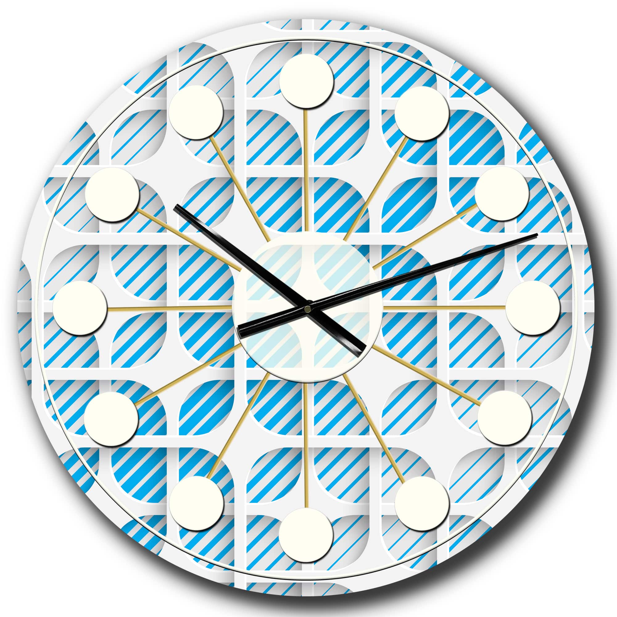 Designart 3D White & Blue Pattern II Mid-Century Modern Wall Clock