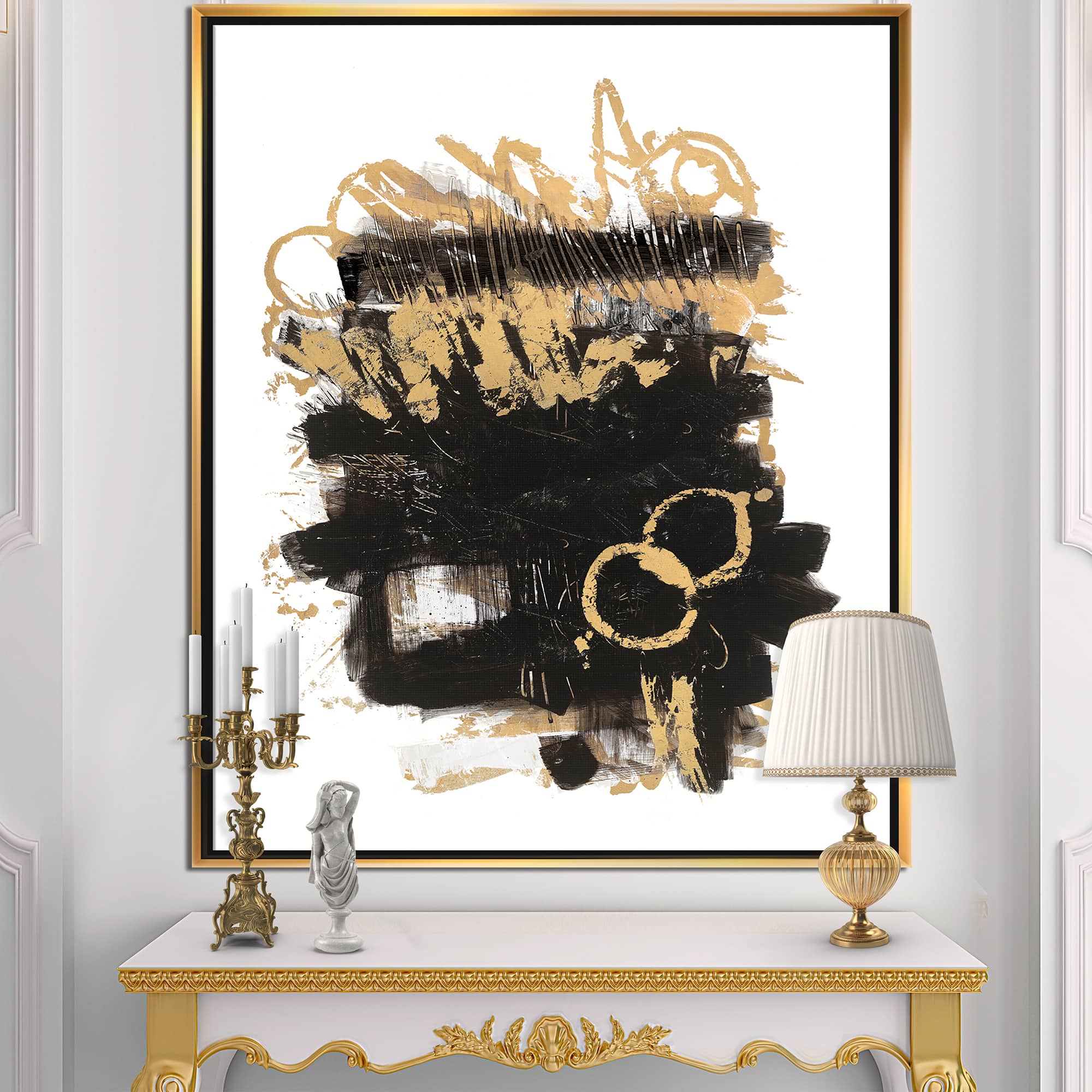 Designart - Gold and Black drift II - Glam Modern Canvas in Gold Frame
