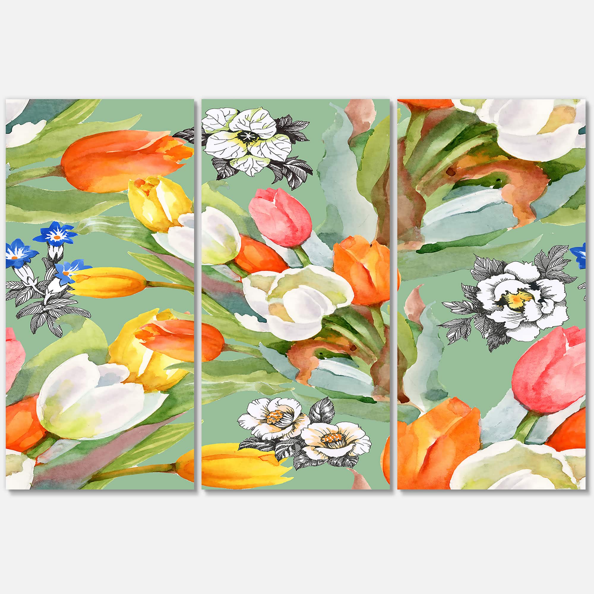 Designart - Blooming White and Orange Tulips III - Traditional Canvas Wall Art Print