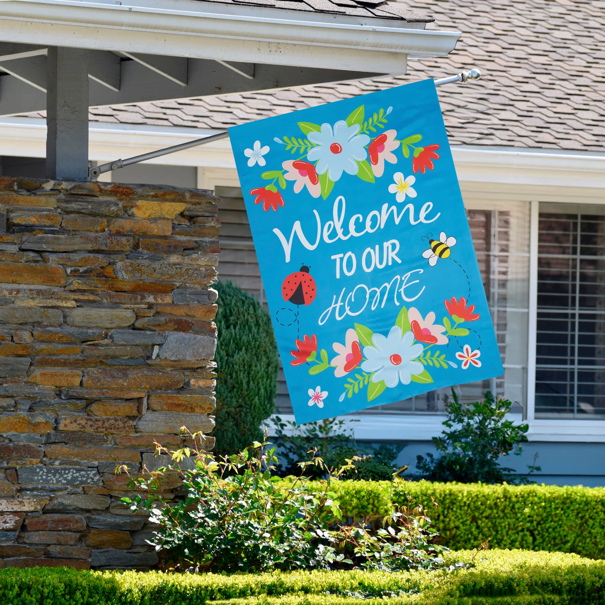 Welcome to Our Home Blue Floral Outdoor House Flag 28" x 40"