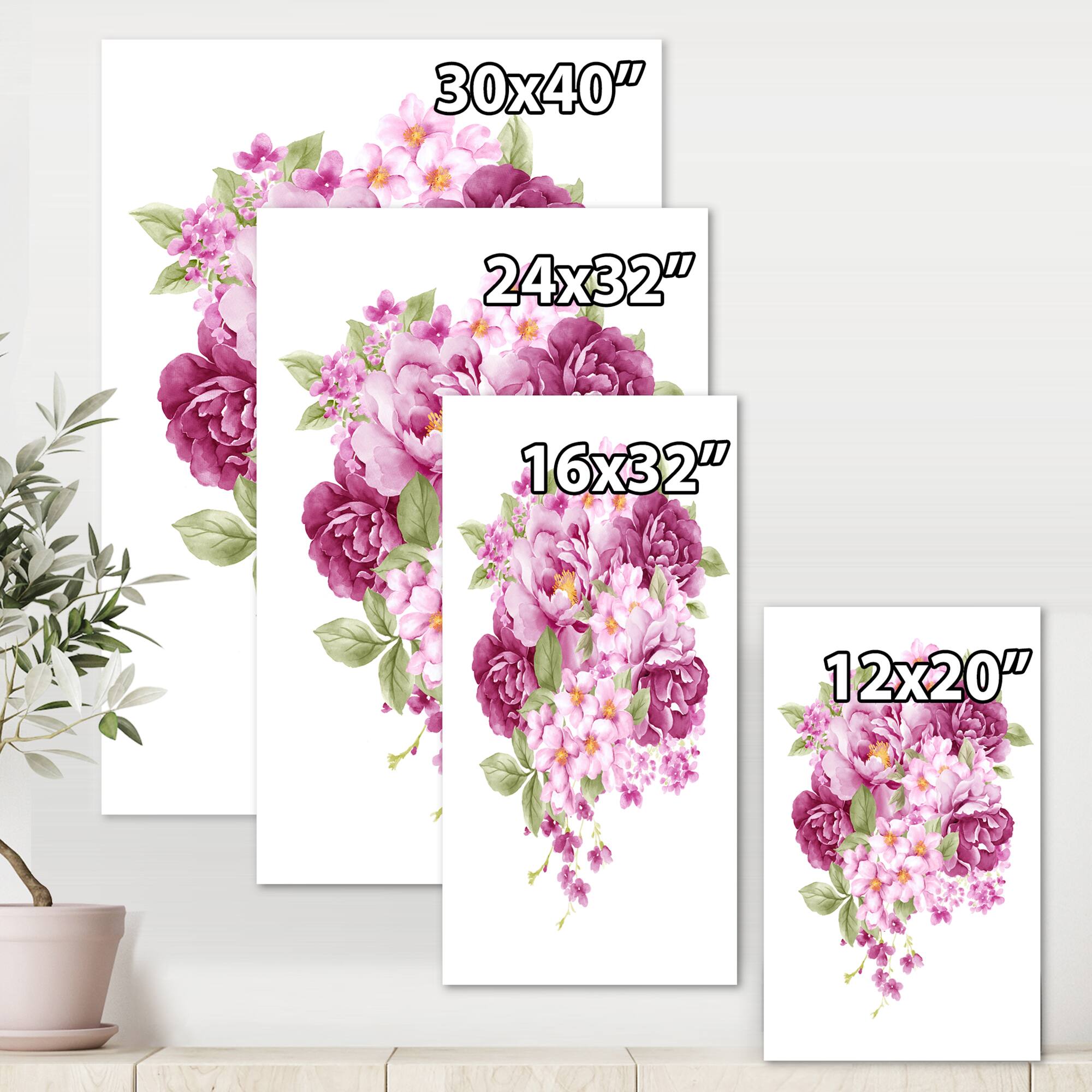 Designart - Pink Retro Flowers - Traditional Canvas Wall Art Print