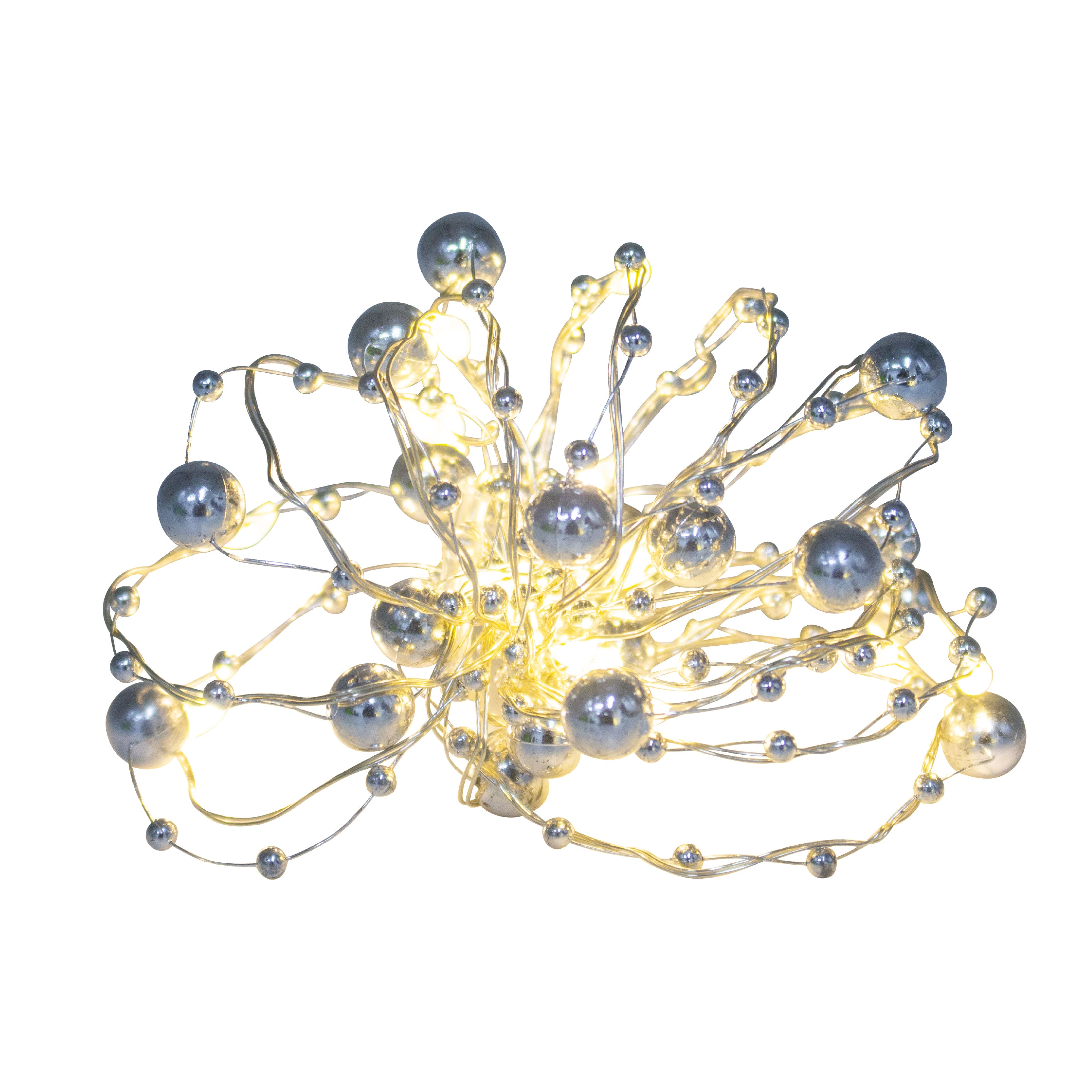 15ct. Warm White LED Metallic Silver Bead Garland String Lights on Silver Wire by Ashland®