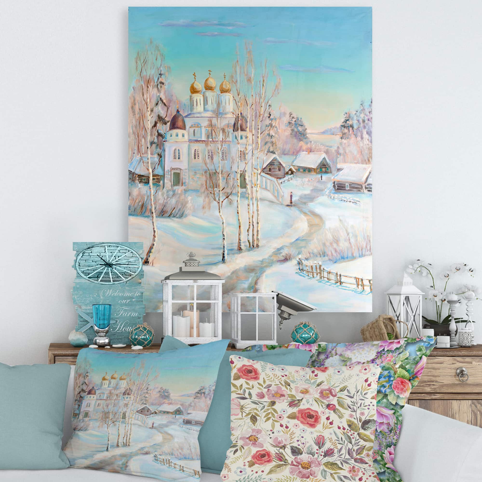 Designart - Country Road In Winter Landscape With Temple