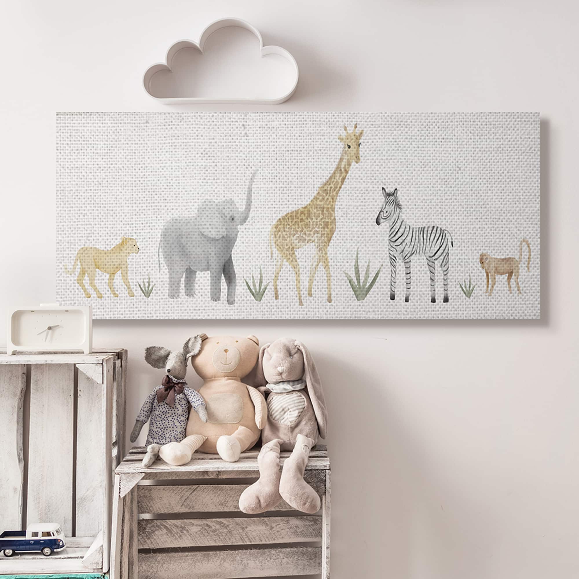Stupell Industries Adorable Jungle Animals Wildlife Illustration Elephant Giraffe Canvas Wall Art