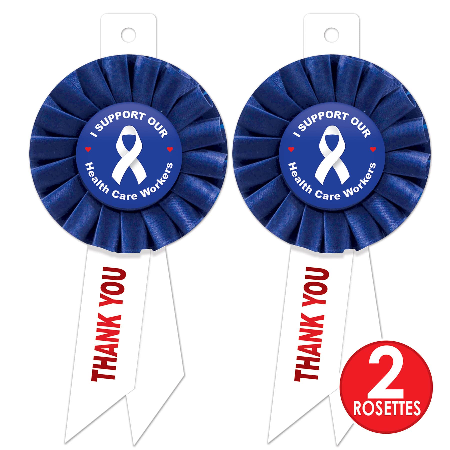Beistle Blue I Support Our Health Care Workers Rosettes, 2ct.